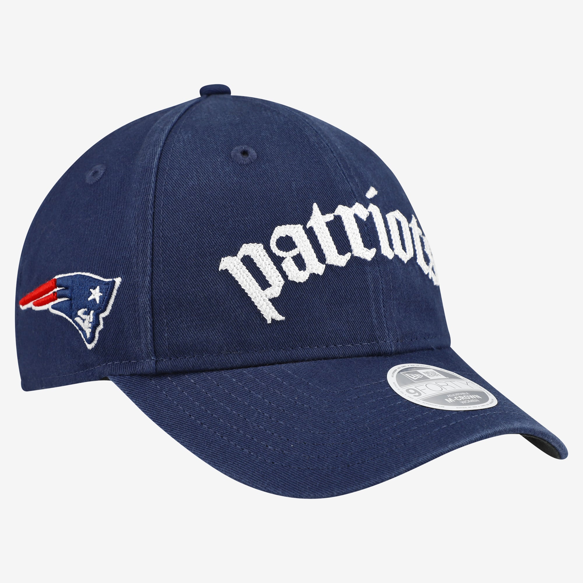 Casquette ajustable New Era 9FORTY M-Crown bleu marine New England Patriots, police gothique, pour femme