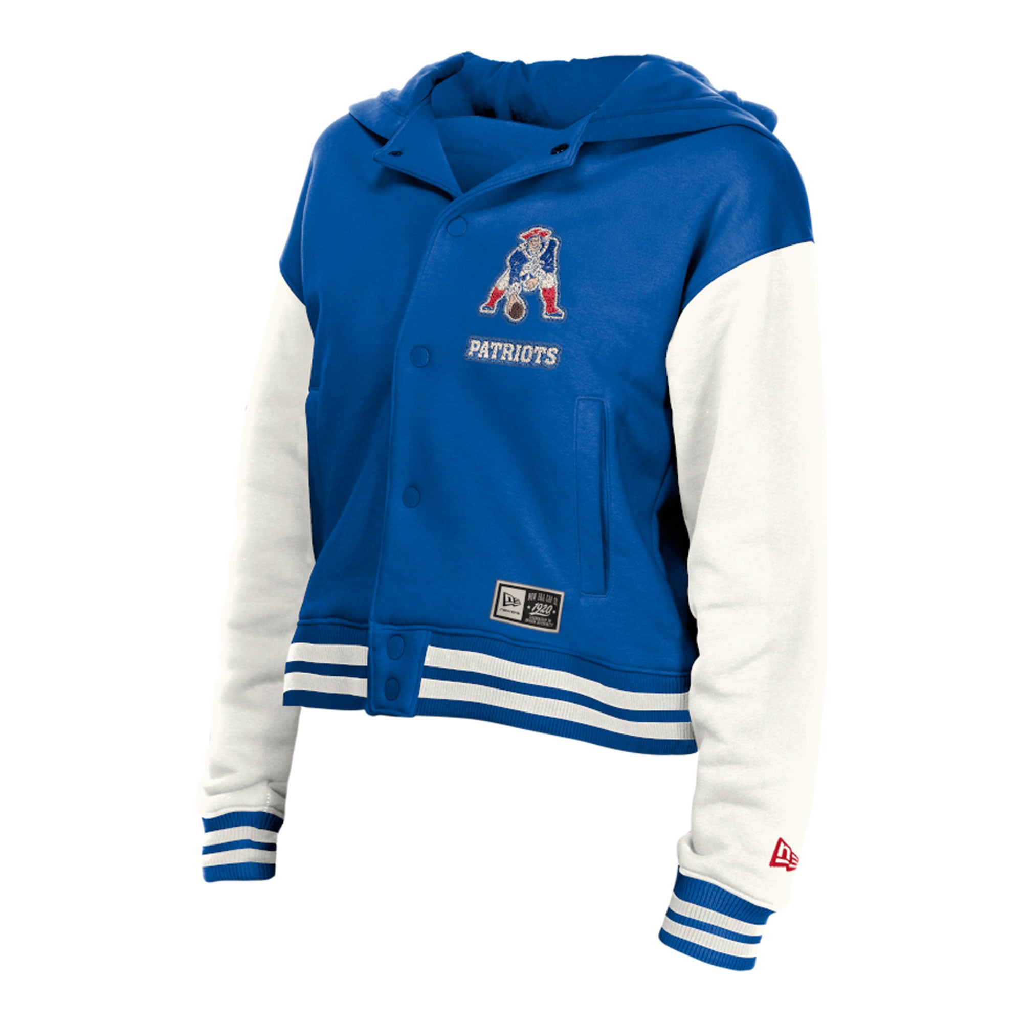 Veste à capuche New Era England Patriots Royal Throwback pour femme, fermeture boutons-pression