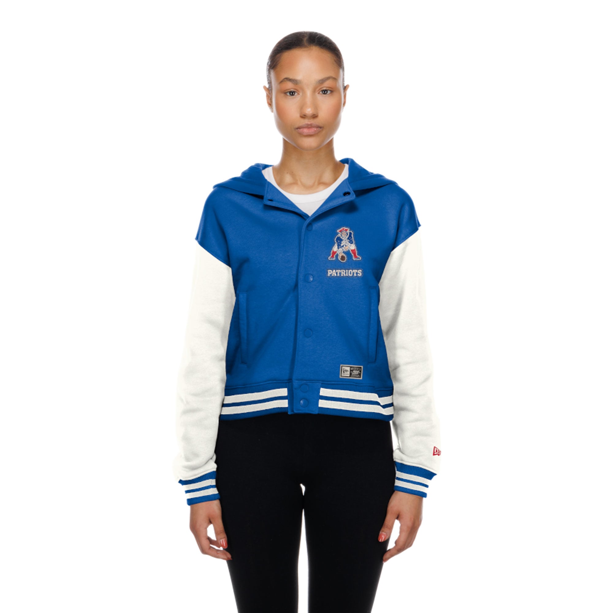 Veste à capuche New Era England Patriots Royal Throwback pour femme, fermeture boutons-pression