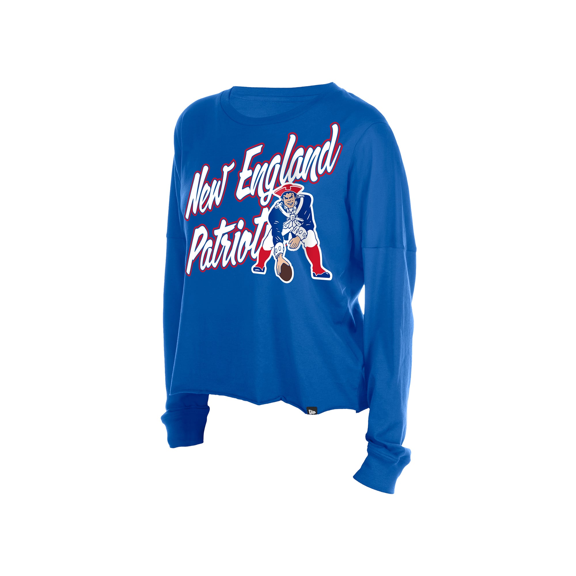 T-shirt à manches longues oversize court New Era Royal England Patriots pour femmes