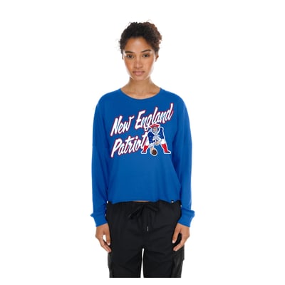  New England Patriots New Era Women's Cropped Oversized Long Sleeve T-Shirt - Royal