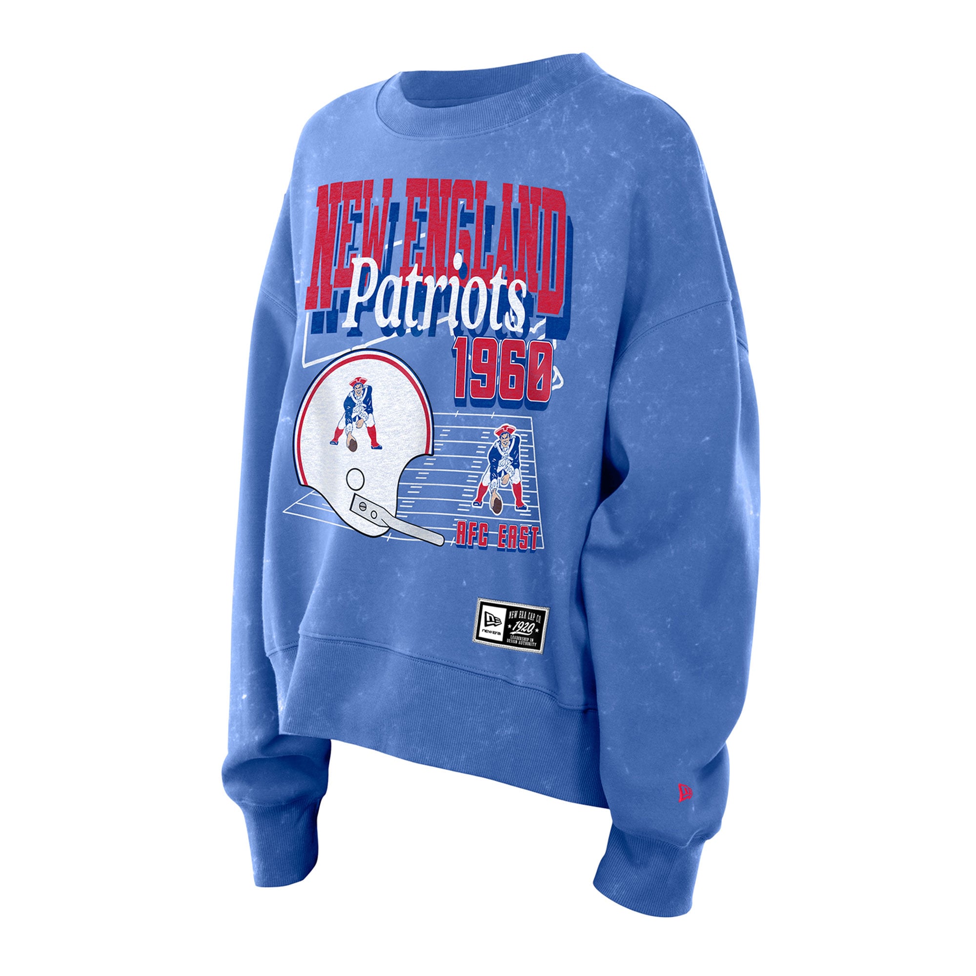 Sweat-shirt à col rond en polaire New Era Royal England Patriots Throwback Mineral Wash pour femme