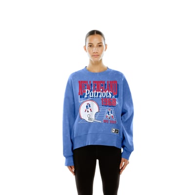  New England Patriots New Era Women's Throwback Mineral Wash Boxy Fleece Crewneck Sweatshirt - Royal