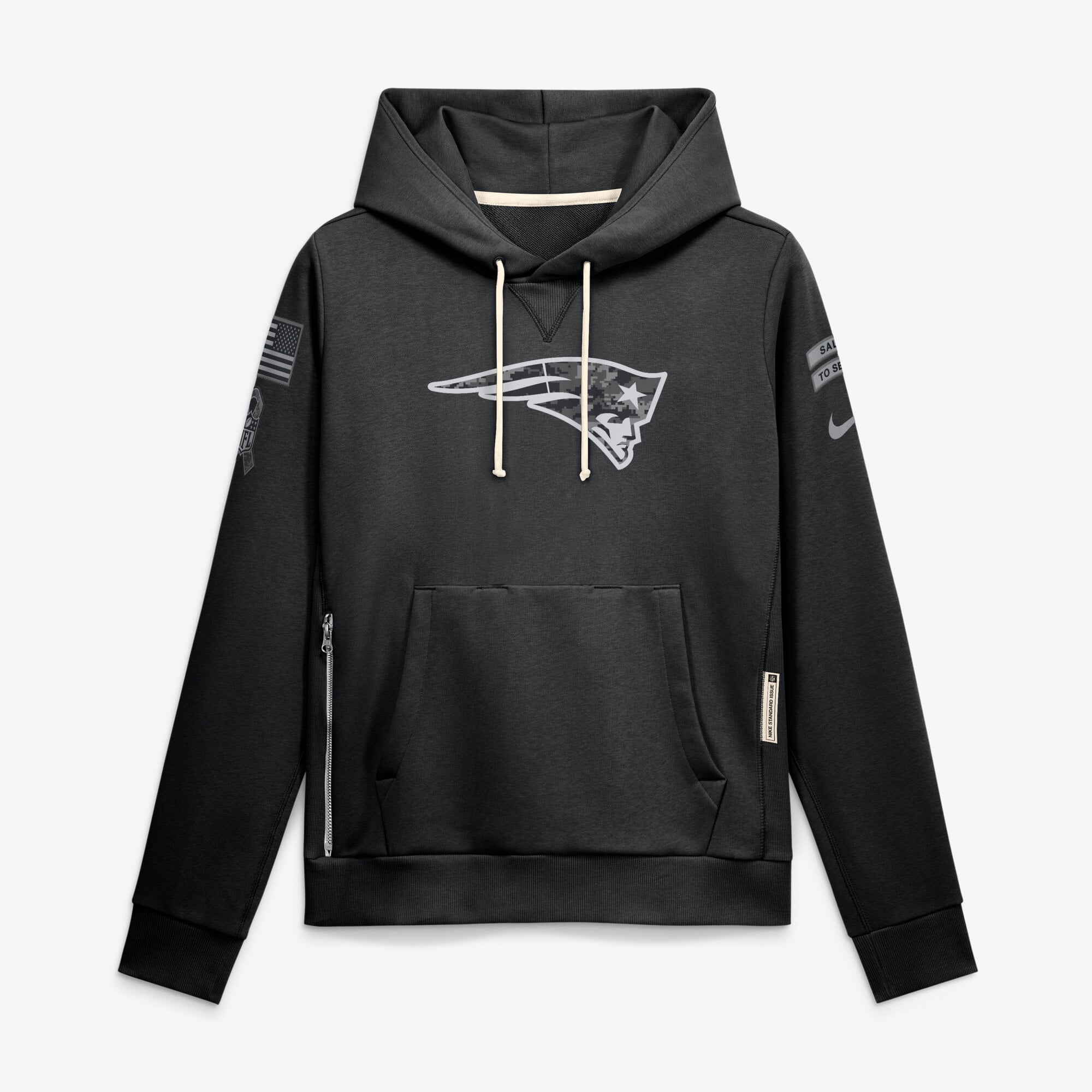 Sweat à capuche Nike noir pour femme New England Patriots 2026 Salute to Service Sideline Dri-FIT