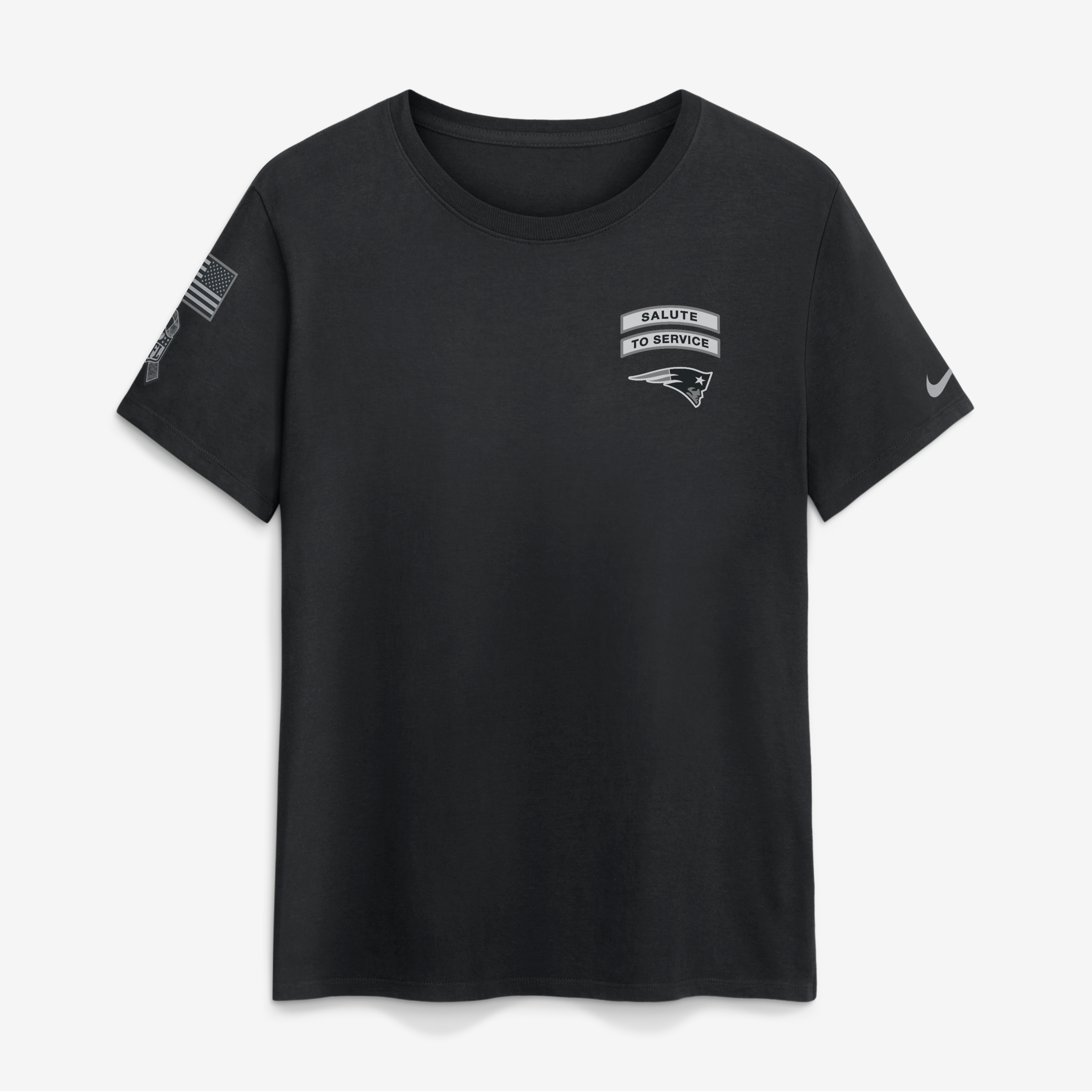 T-shirt Nike noir pour femmes New England Patriots 2026 Salute to Service