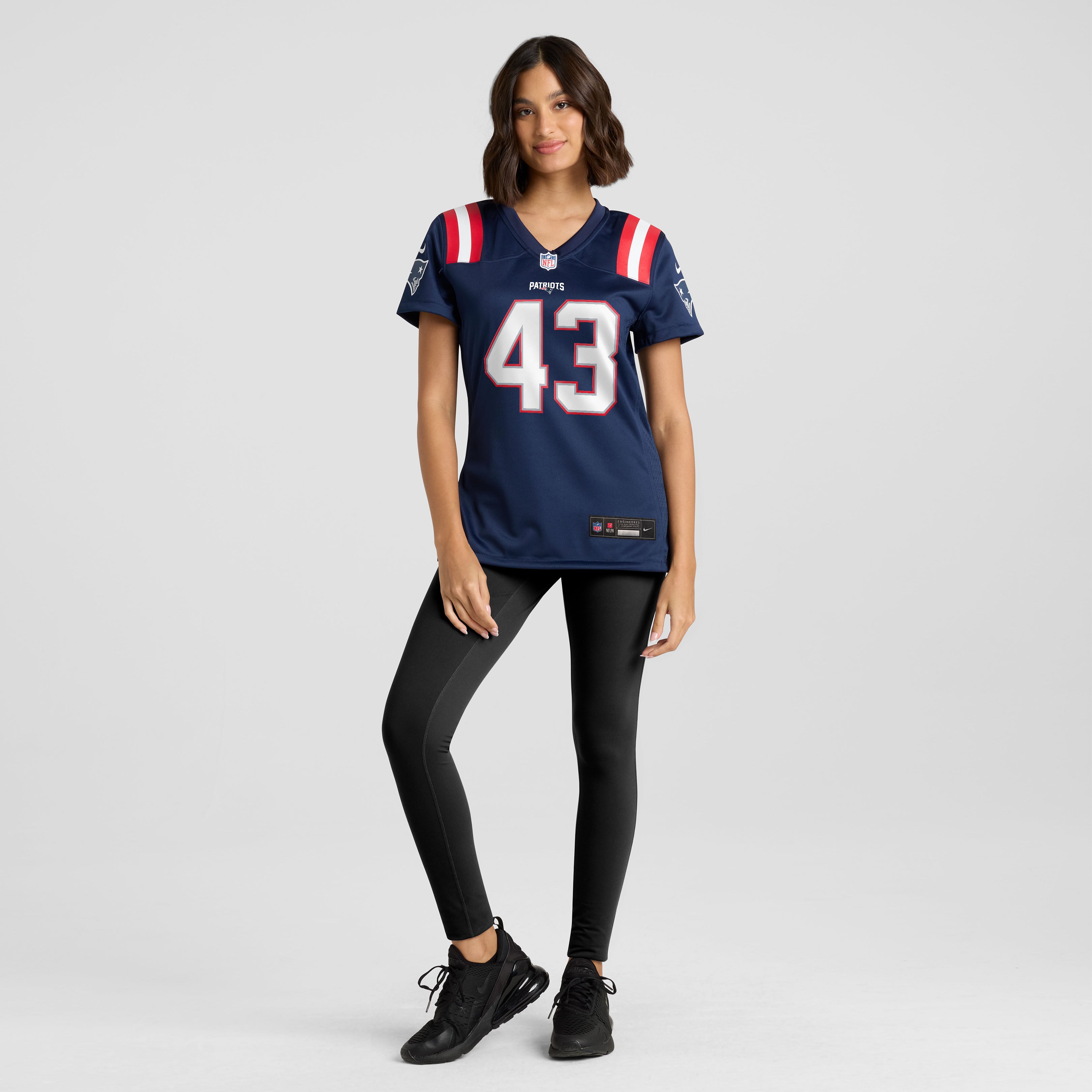 Maillot de match Nike Bradyn Swinson bleu marine des New England Patriots pour femmes