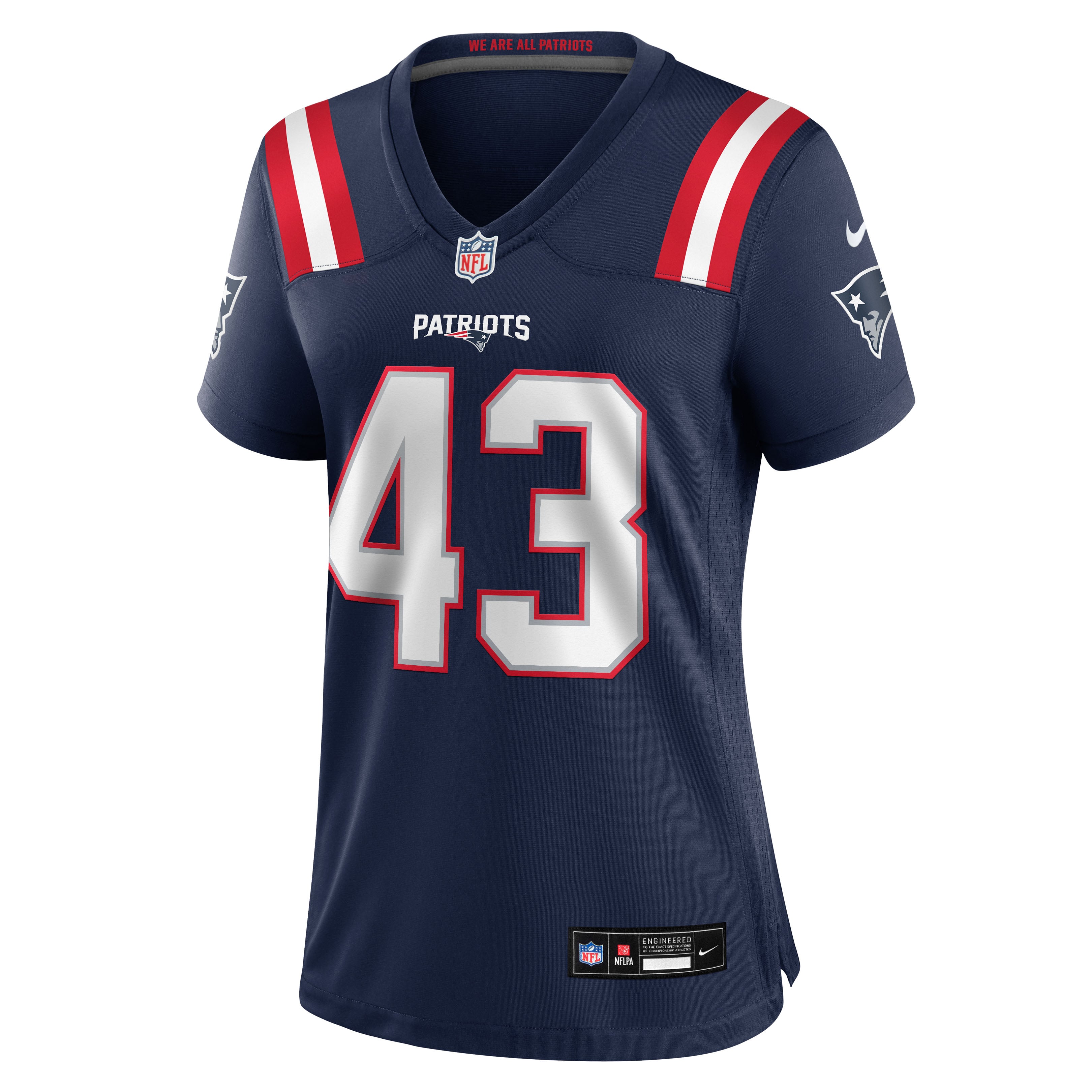 Maillot de match Nike Bradyn Swinson bleu marine des New England Patriots pour femmes