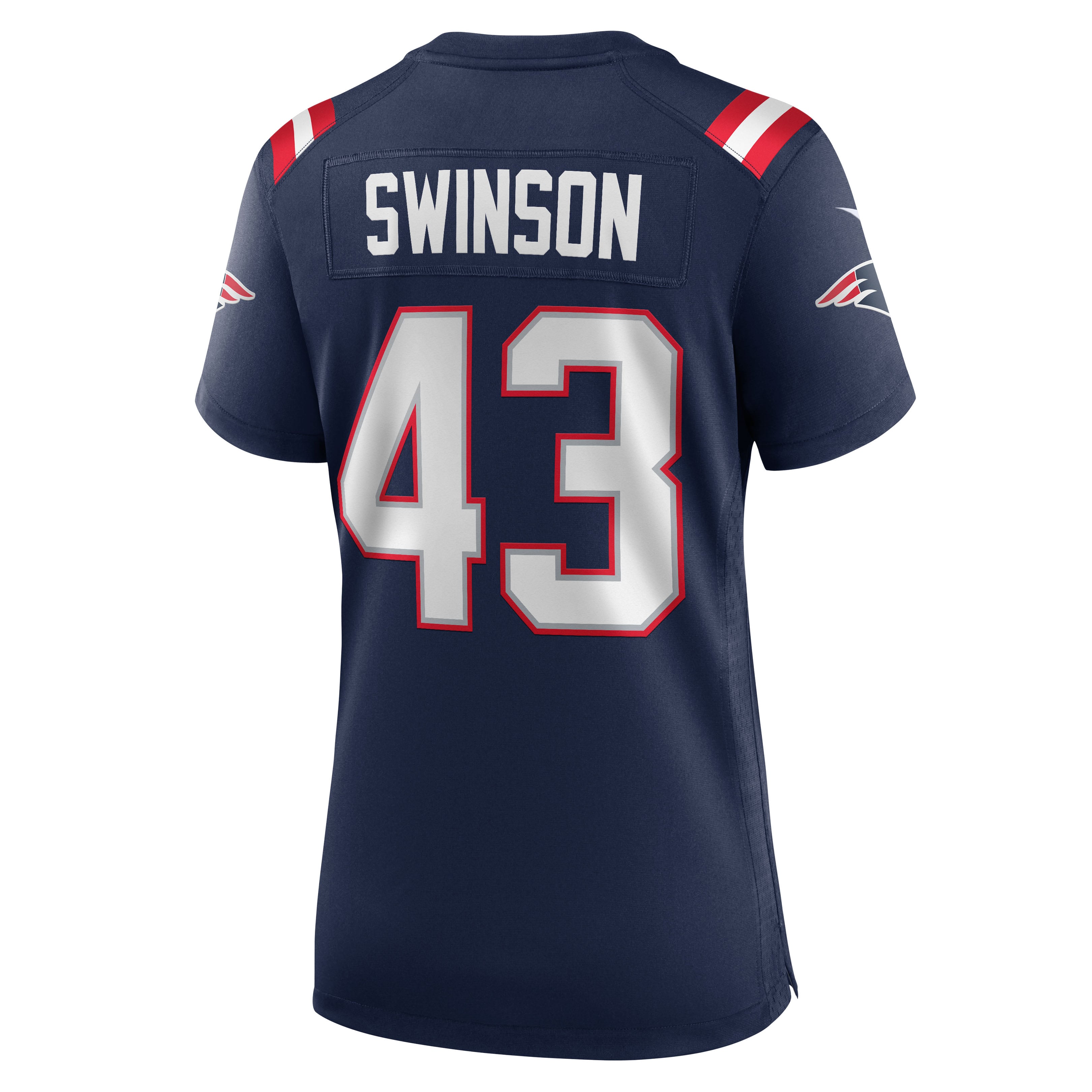 Maillot de match Nike Bradyn Swinson bleu marine des New England Patriots pour femmes