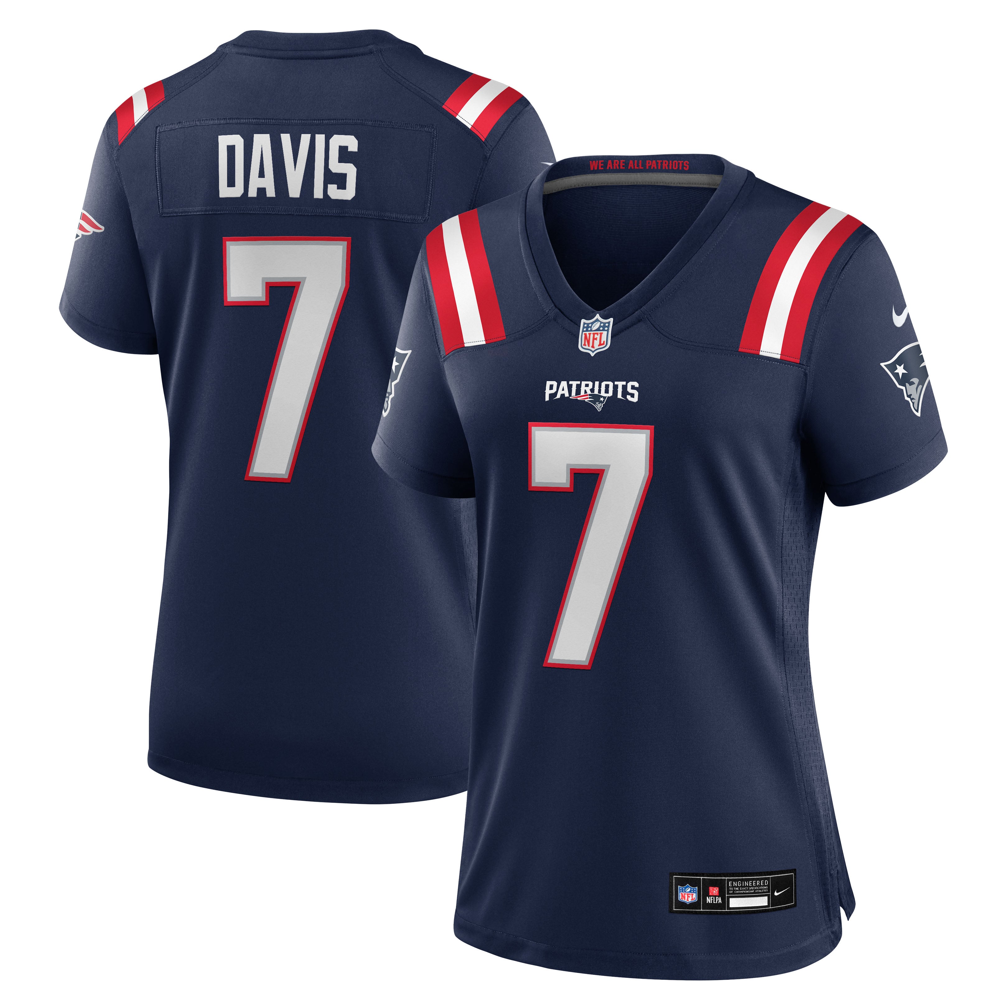 Maillot de match Nike Carlton Davis bleu marine des New England Patriots pour femmes