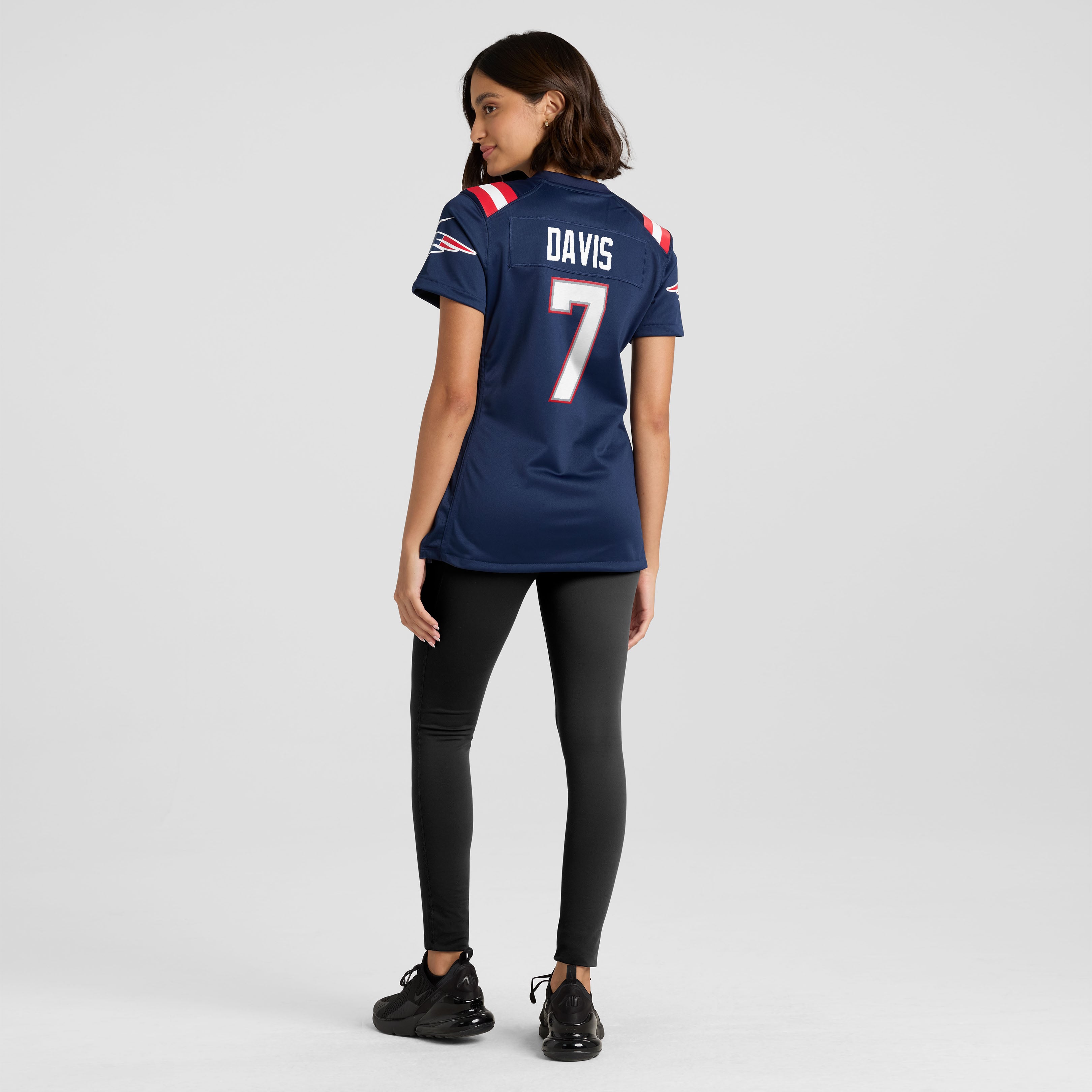 Maillot de match Nike Carlton Davis bleu marine des New England Patriots pour femmes
