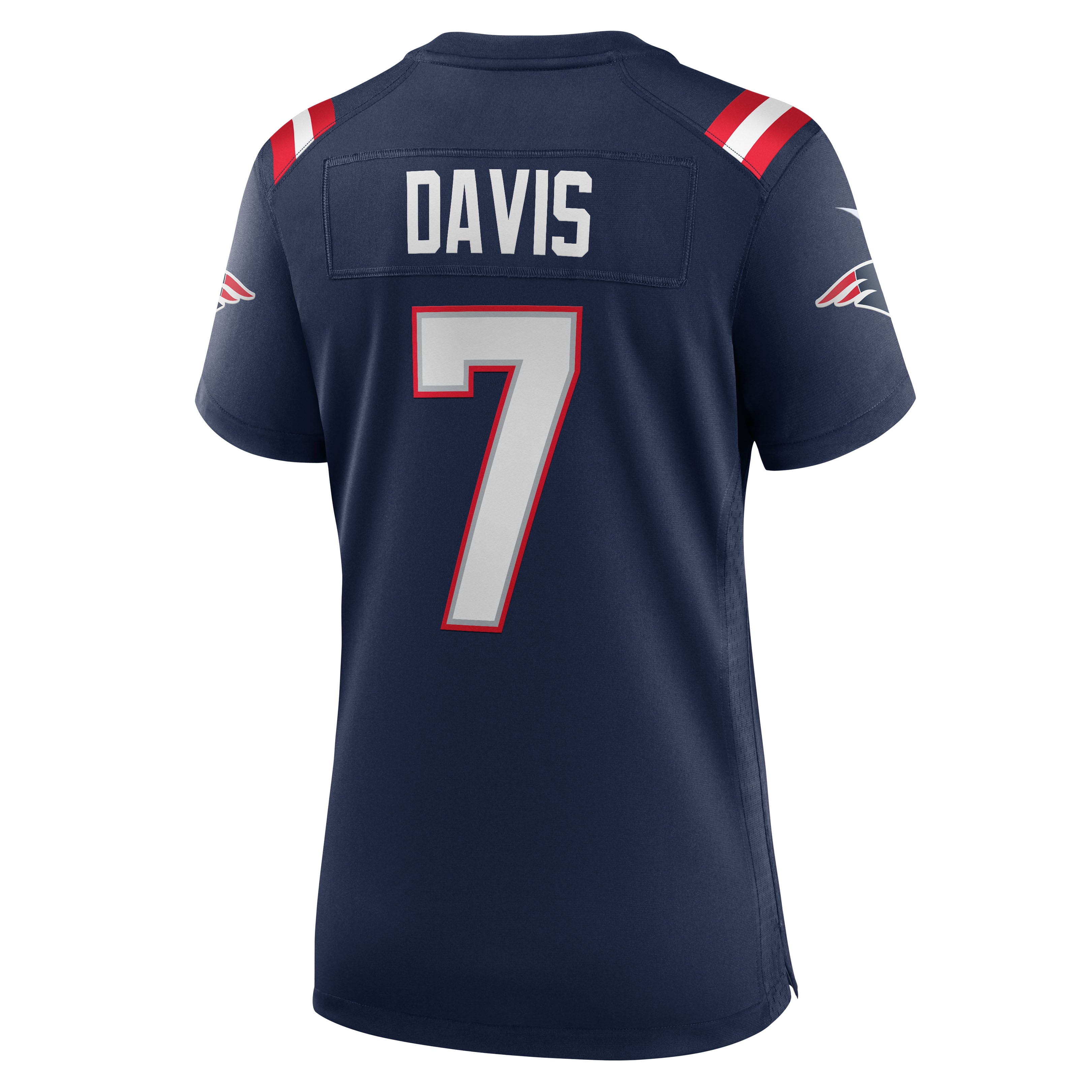 Maillot de match Nike Carlton Davis bleu marine des New England Patriots pour femmes