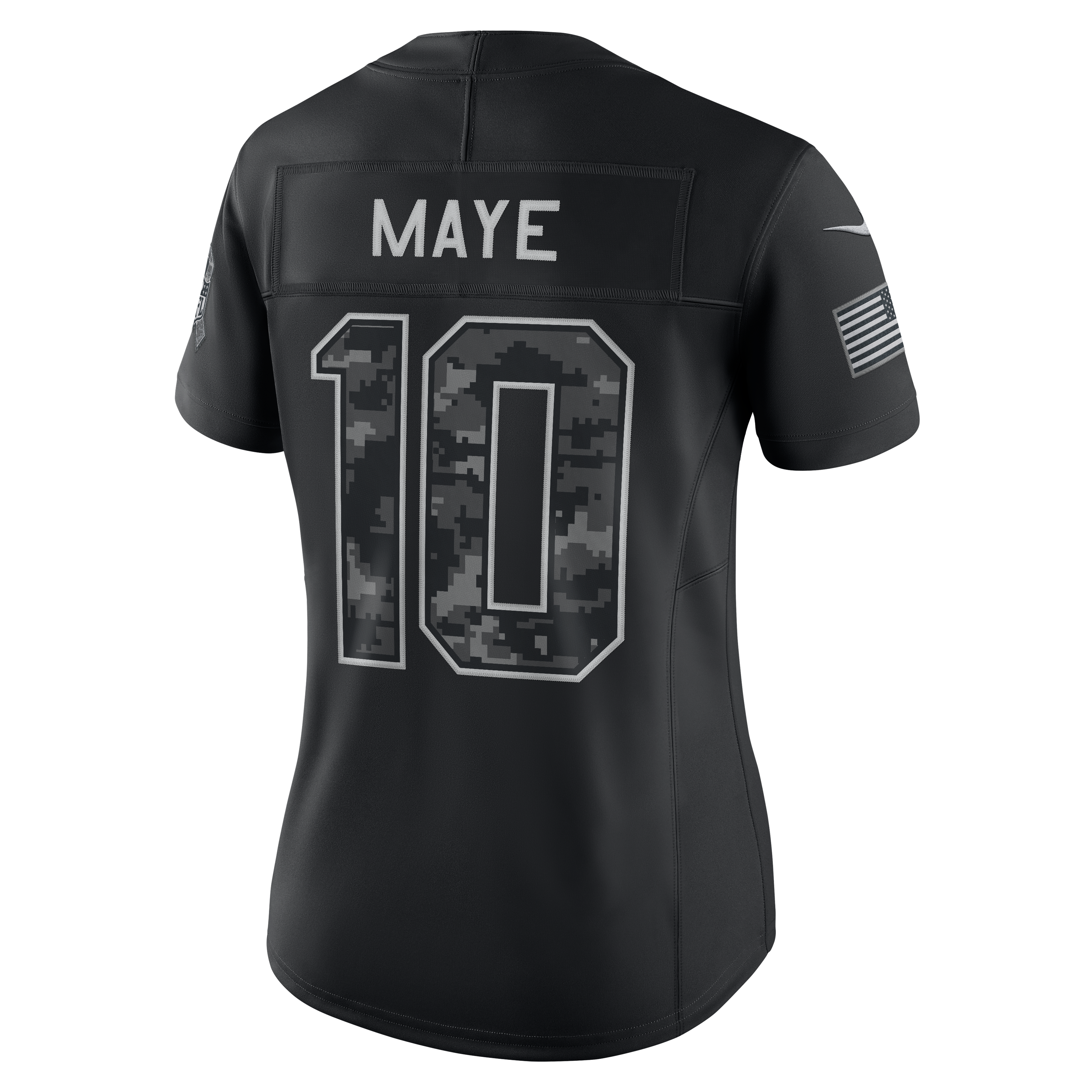 Maillot Nike Drake Maye noir New England Patriots 2026 Salute to Service pour femme, édition limitée cousue