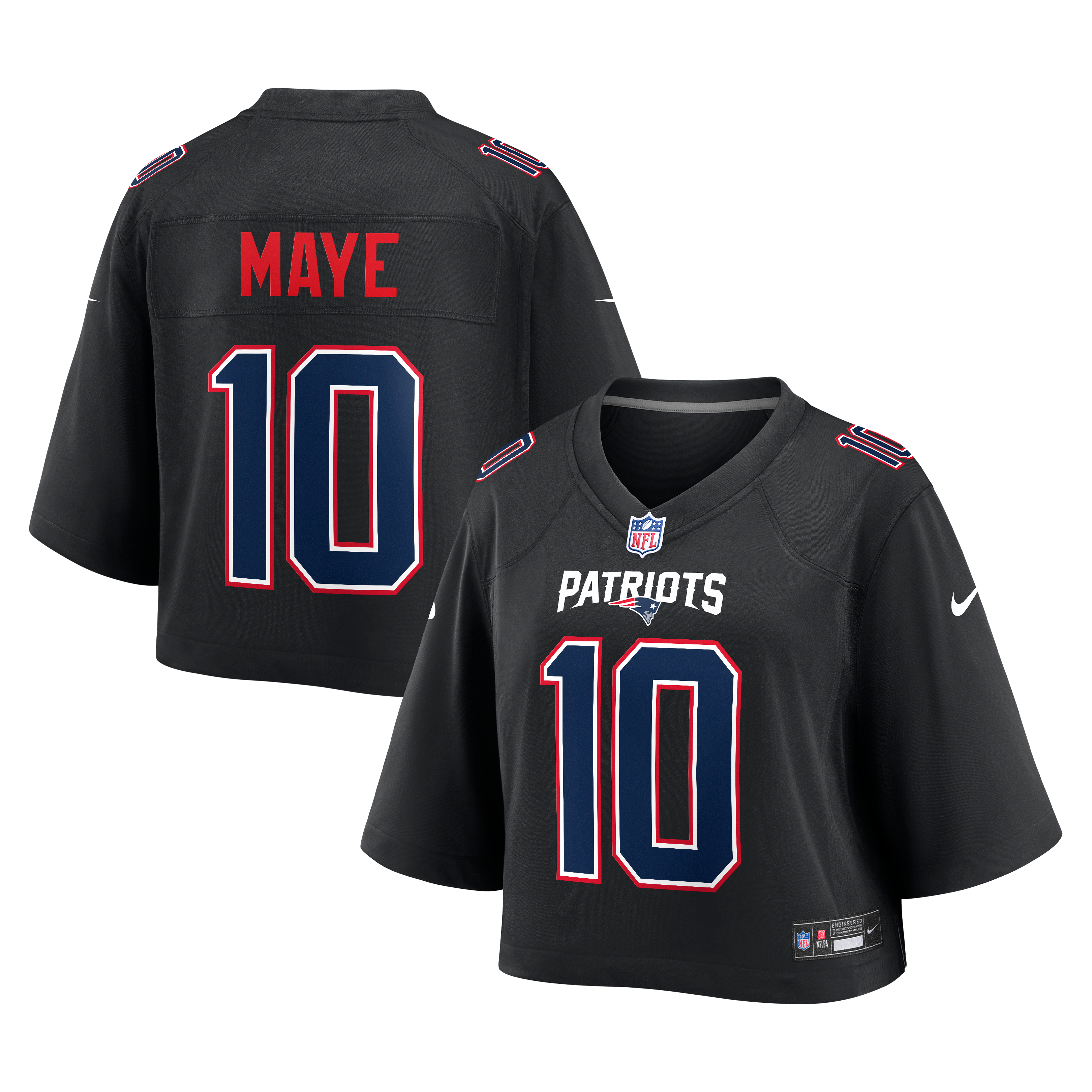 Maillot de match court Nike Drake Maye blanc des New England Patriots pour femmes