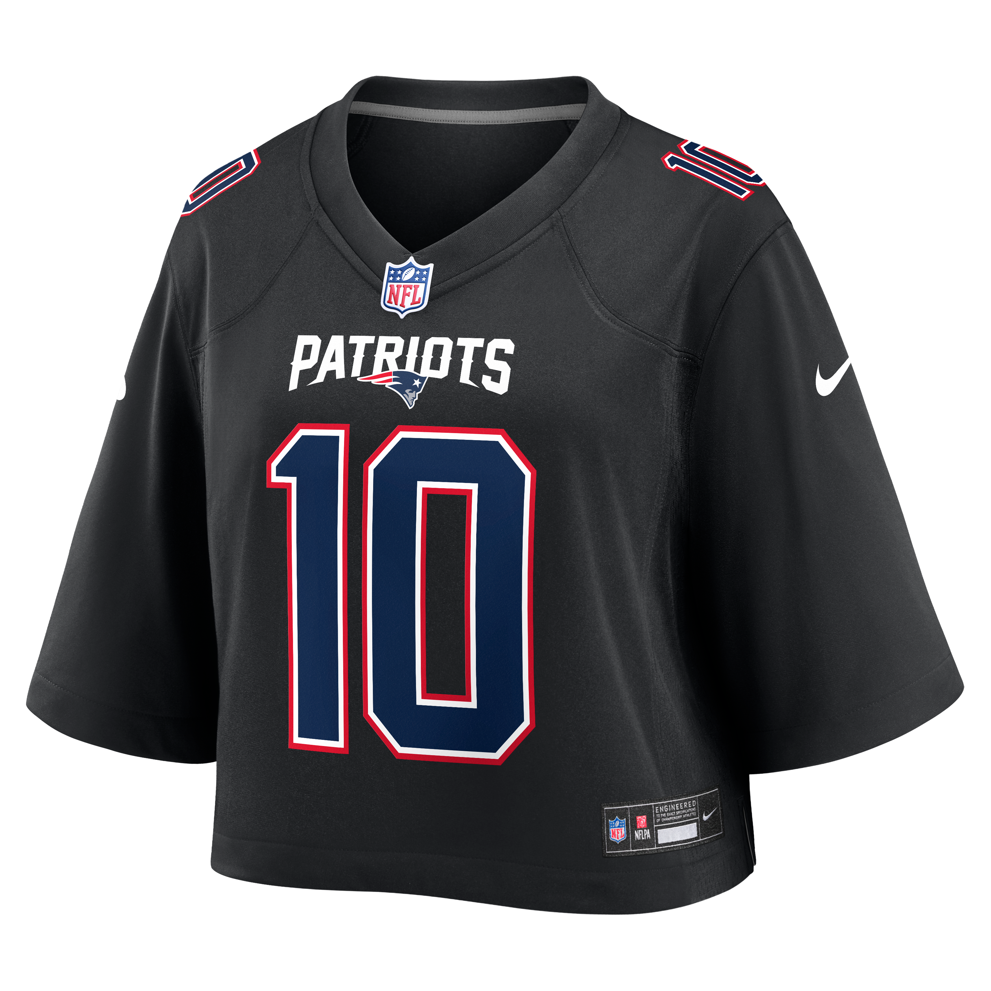Maillot de match court Nike Drake Maye blanc des New England Patriots pour femmes
