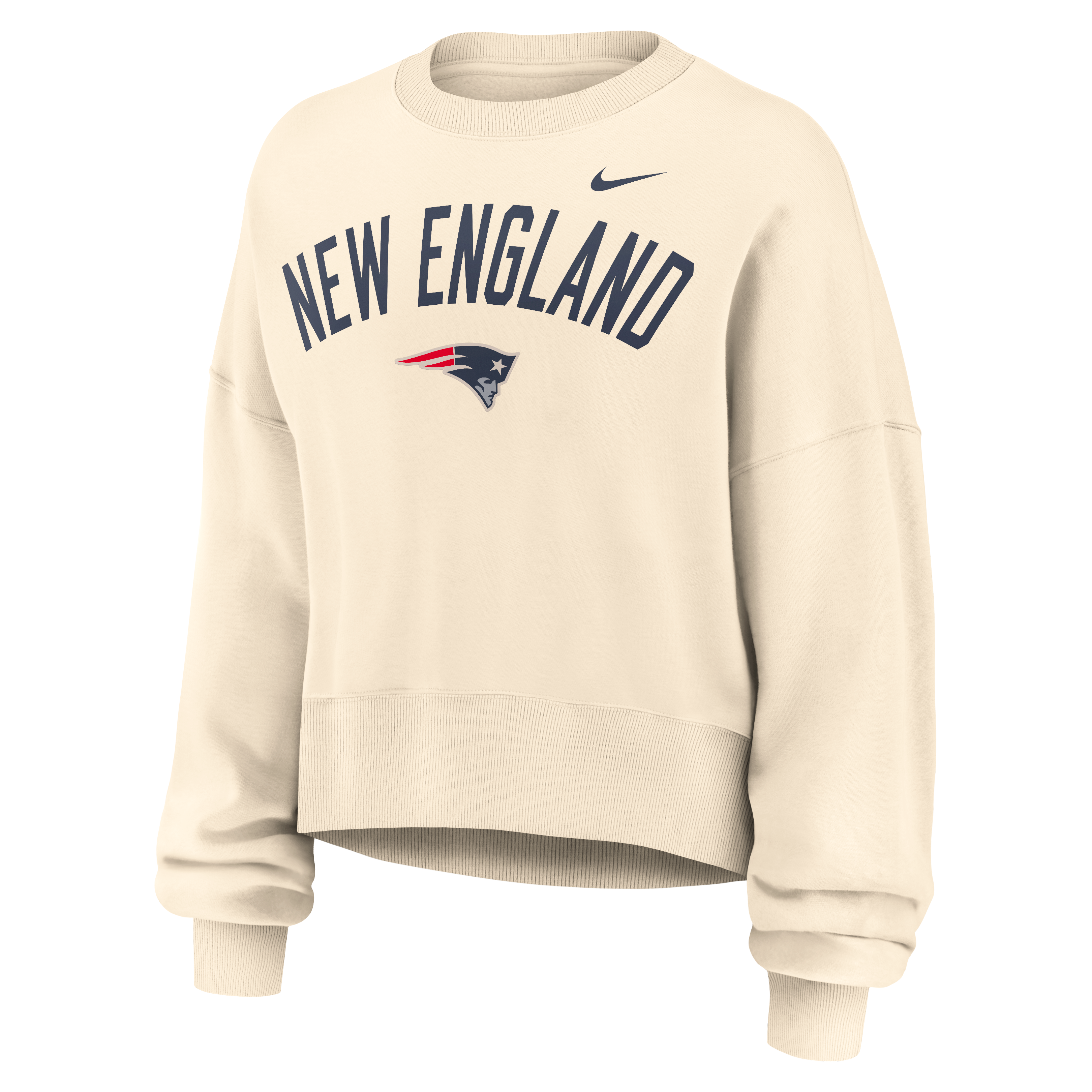 Women's Nike Natural New England Patriots Oversized High Hip Legacy Arch Phoenix Fleece Sweatshirt