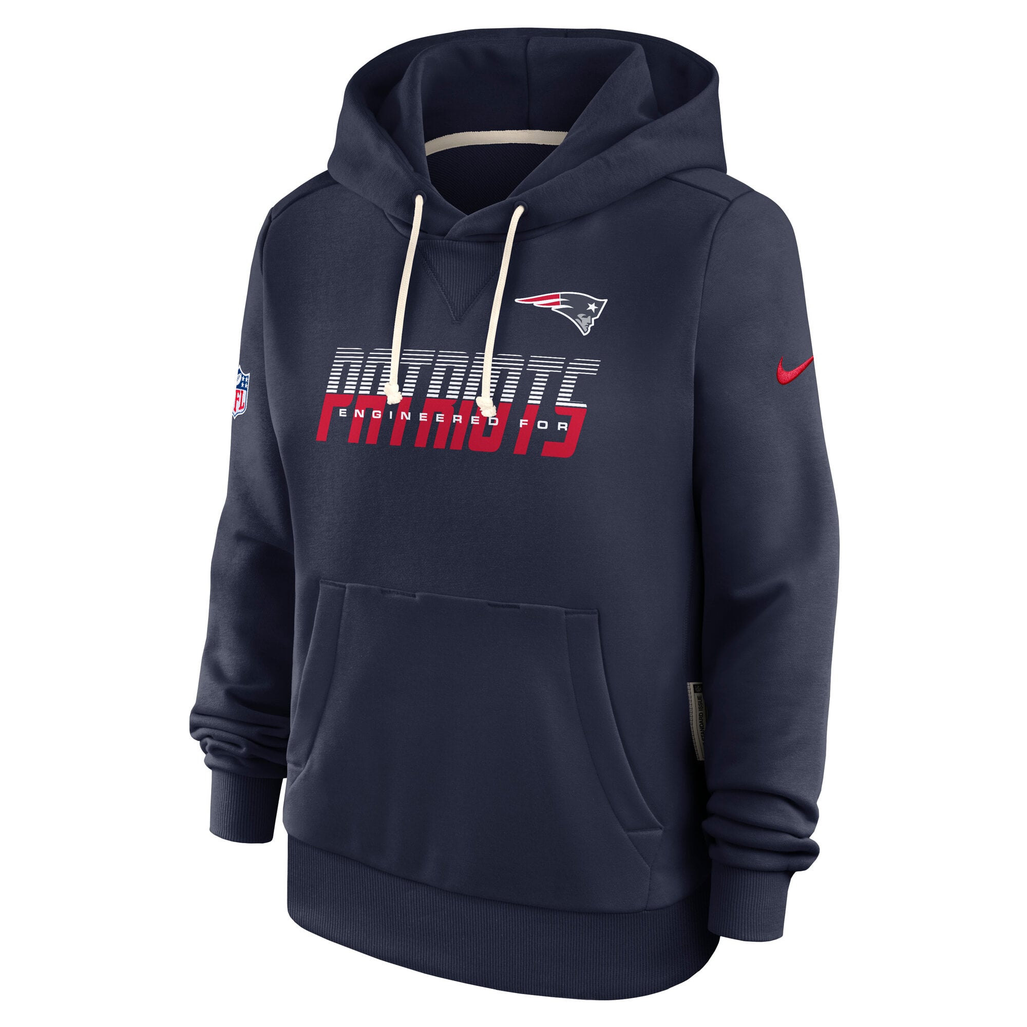 Sweat à capuche Nike Dri-FIT bleu marine pour femme, édition standard New England Patriots.