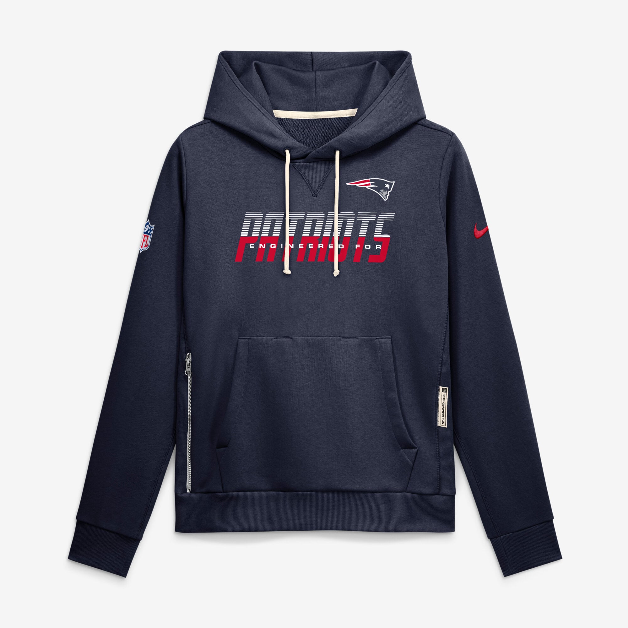 Sweat à capuche Nike Dri-FIT bleu marine pour femme, édition standard New England Patriots.