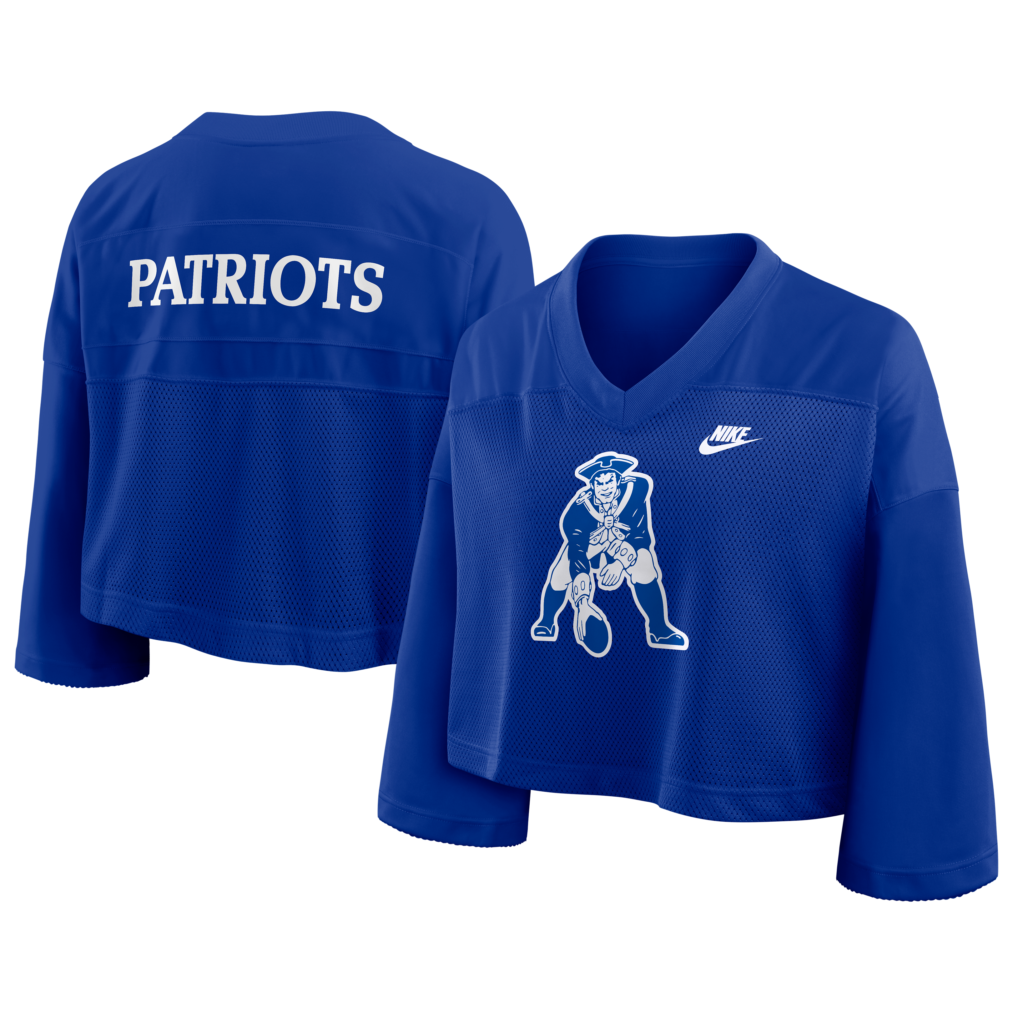Women's Nike Royal New England Patriots Rewind Cropped Mesh Dri-FIT Fashion Jersey
