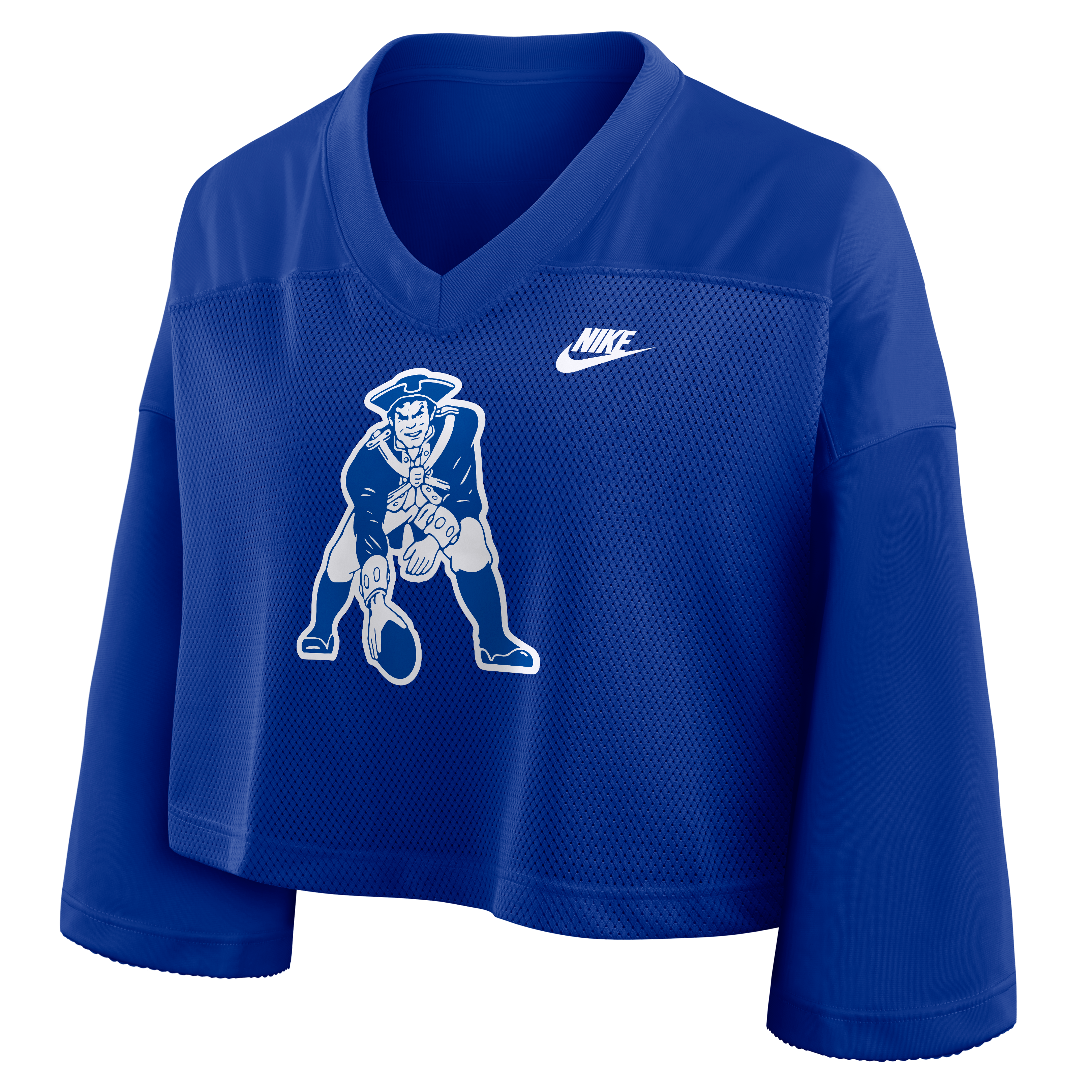 Women's Nike Royal New England Patriots Rewind Cropped Mesh Dri-FIT Fashion Jersey