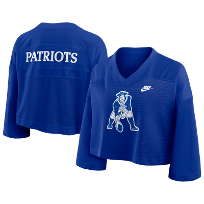 New England Patriots Nike Women's Rewind Cropped Mesh Dri-FIT Fashion Jersey - Royal