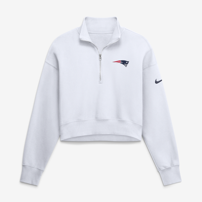 New England Patriots Nike Women's Oversized Phoenix Fleece Cropped Quarter-Zip Sweatshirt - White