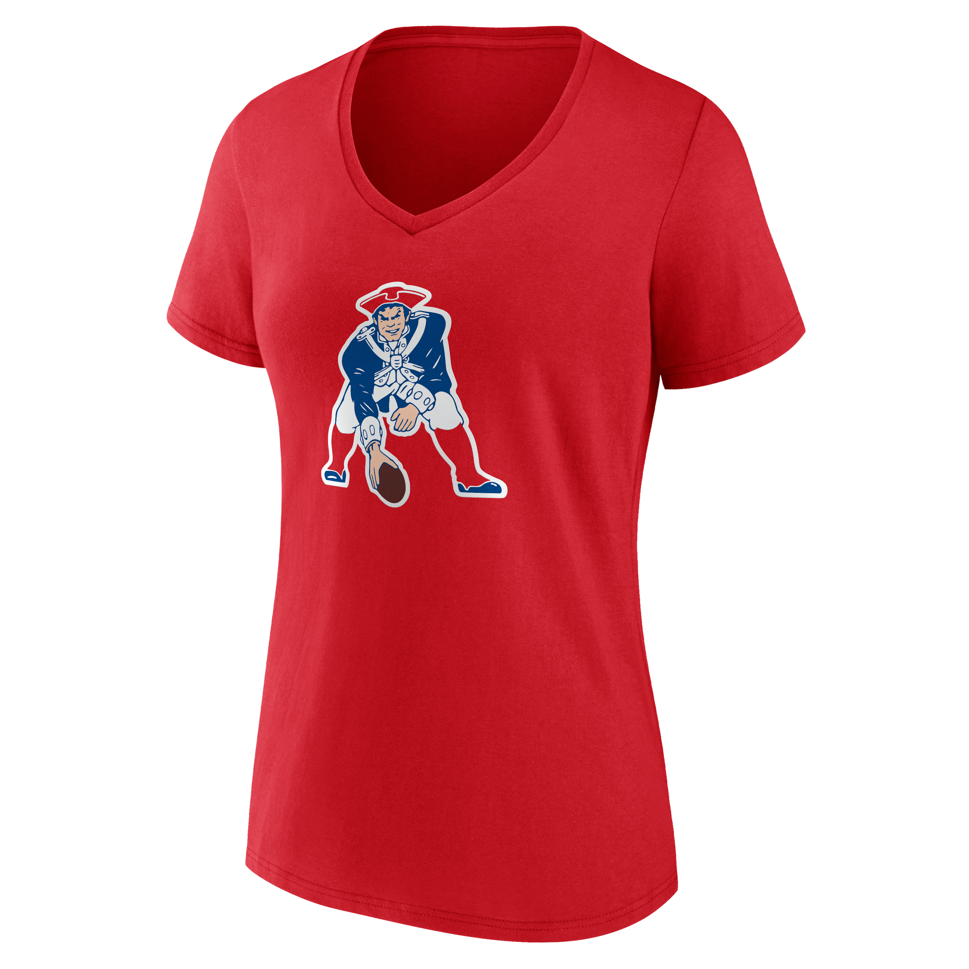 T-shirt à col en V authentique et classique personnalisé avec nom numéro des New England Patriots, rouge, pour femmes