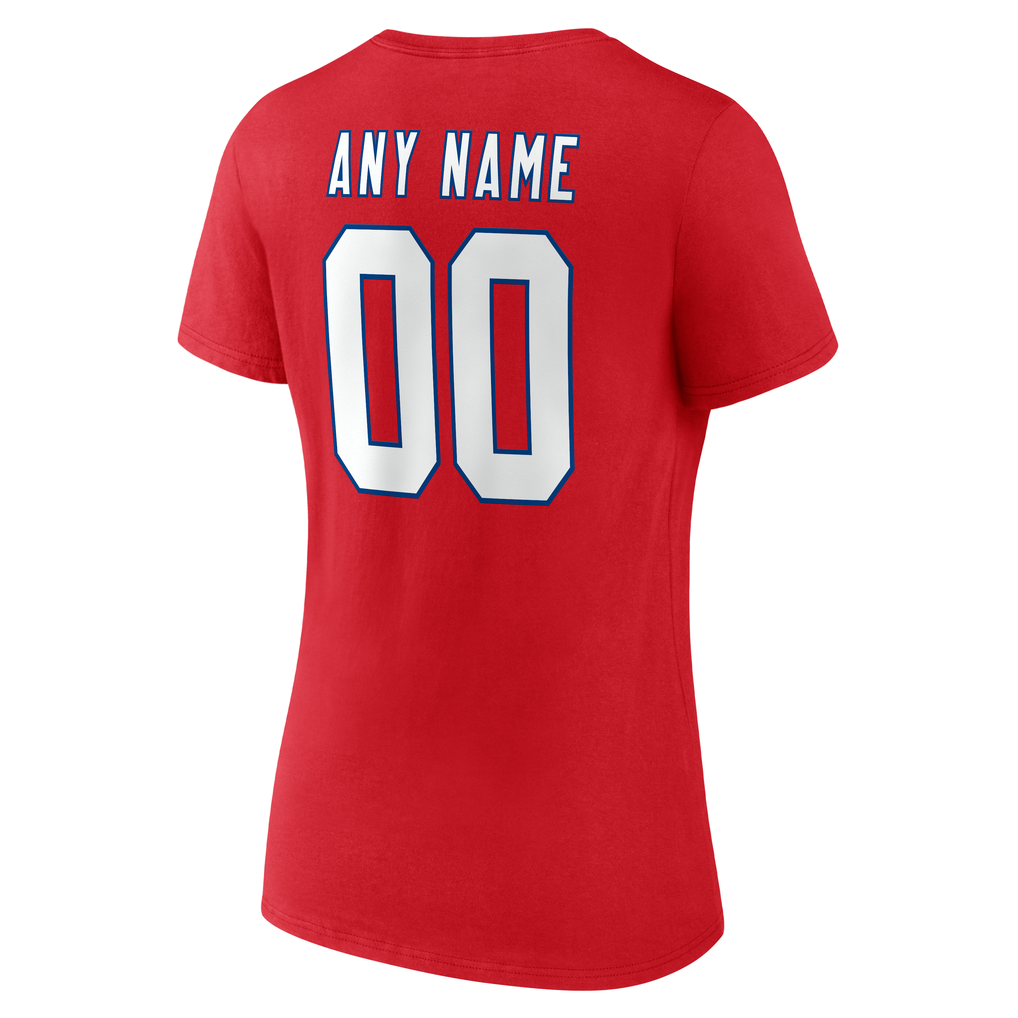 T-shirt à col en V authentique et classique personnalisé avec nom numéro des New England Patriots, rouge, pour femmes