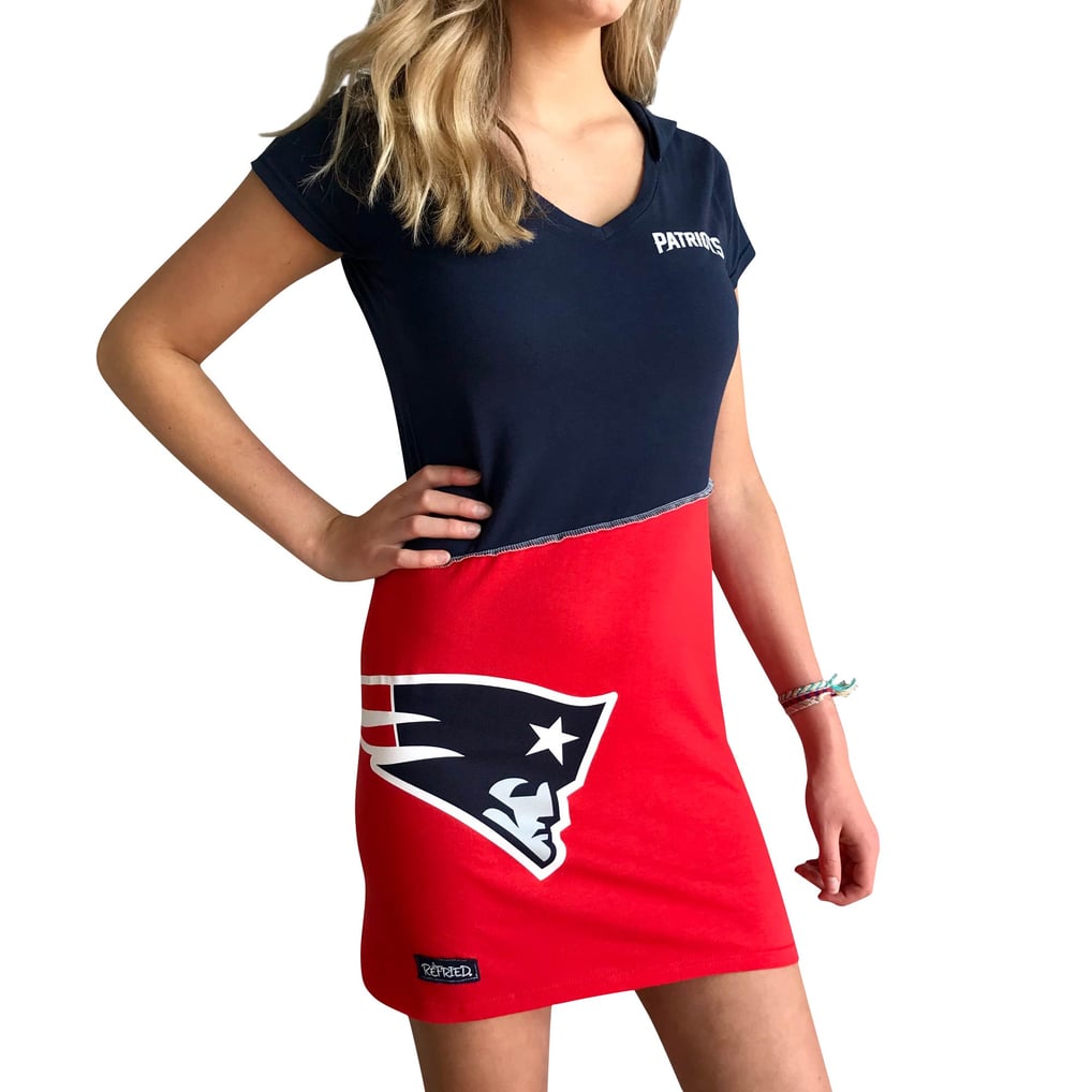 new england patriots jersey dress Women's Refried Apparel Navy/Red Sustainable Hooded Mini Abella