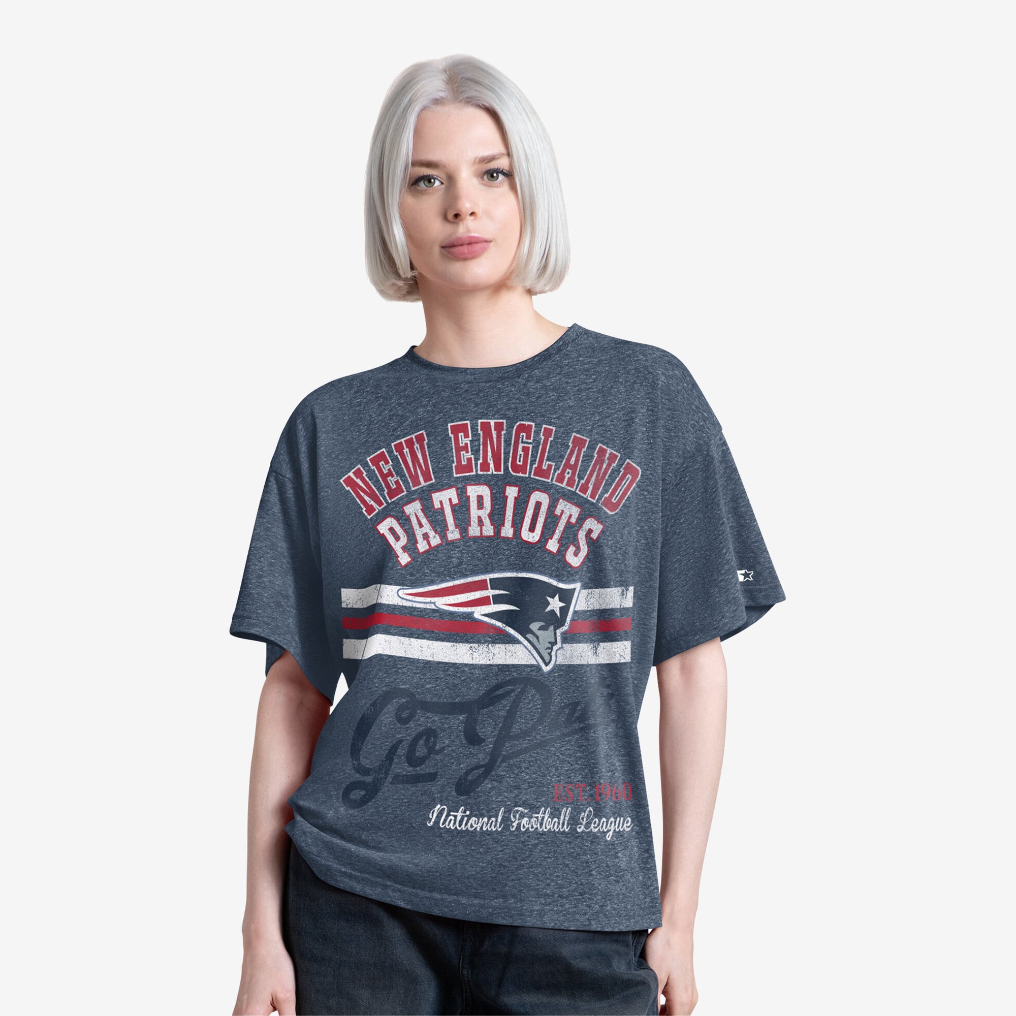 T-shirt Starter Blue New England Patriots Jump Shot pour femmes