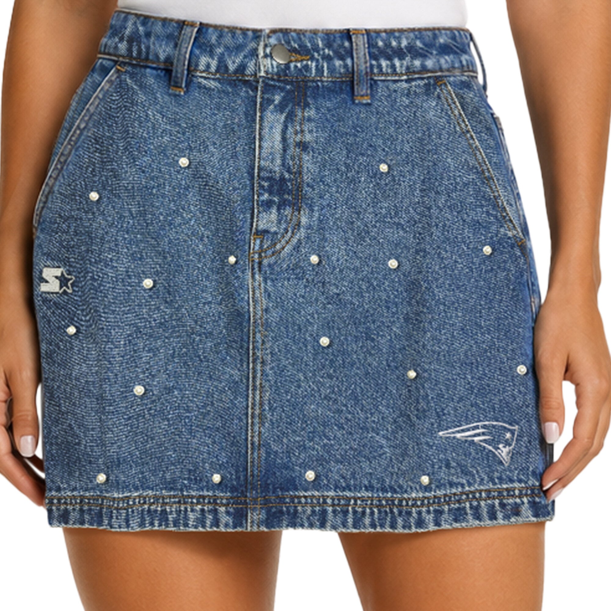 Women's Starter Denim New England Patriots Pearl Icon Skirt