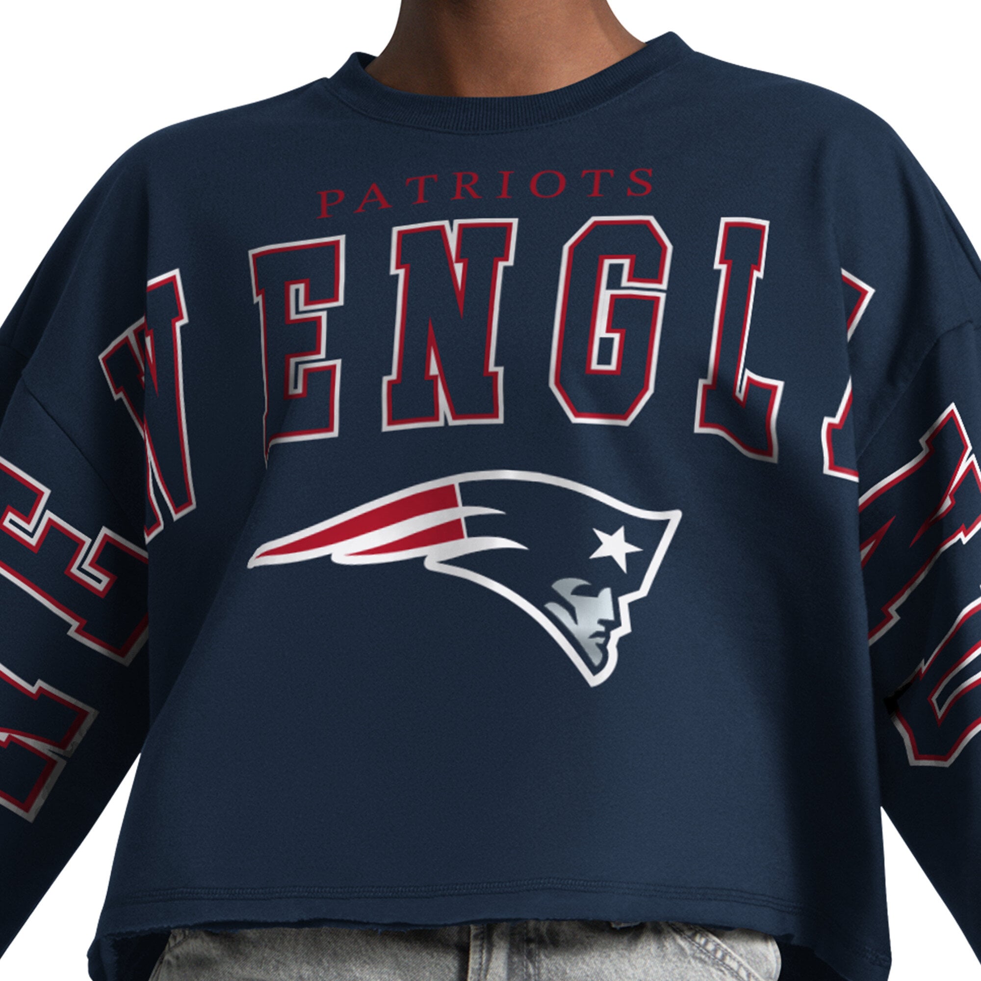 Sweat-shirt court Starter pour femme, bleu marine, New England Patriots, style gradins