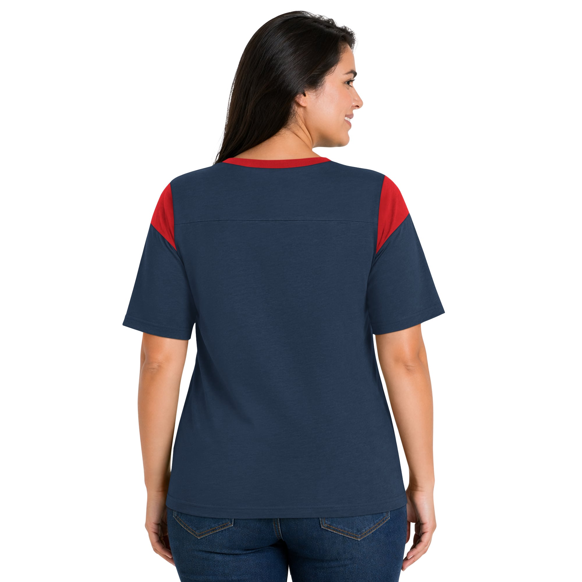 T-shirt Starter Navy New England Patriots grande taille pour femme, style linebacker, en jersey flammé.