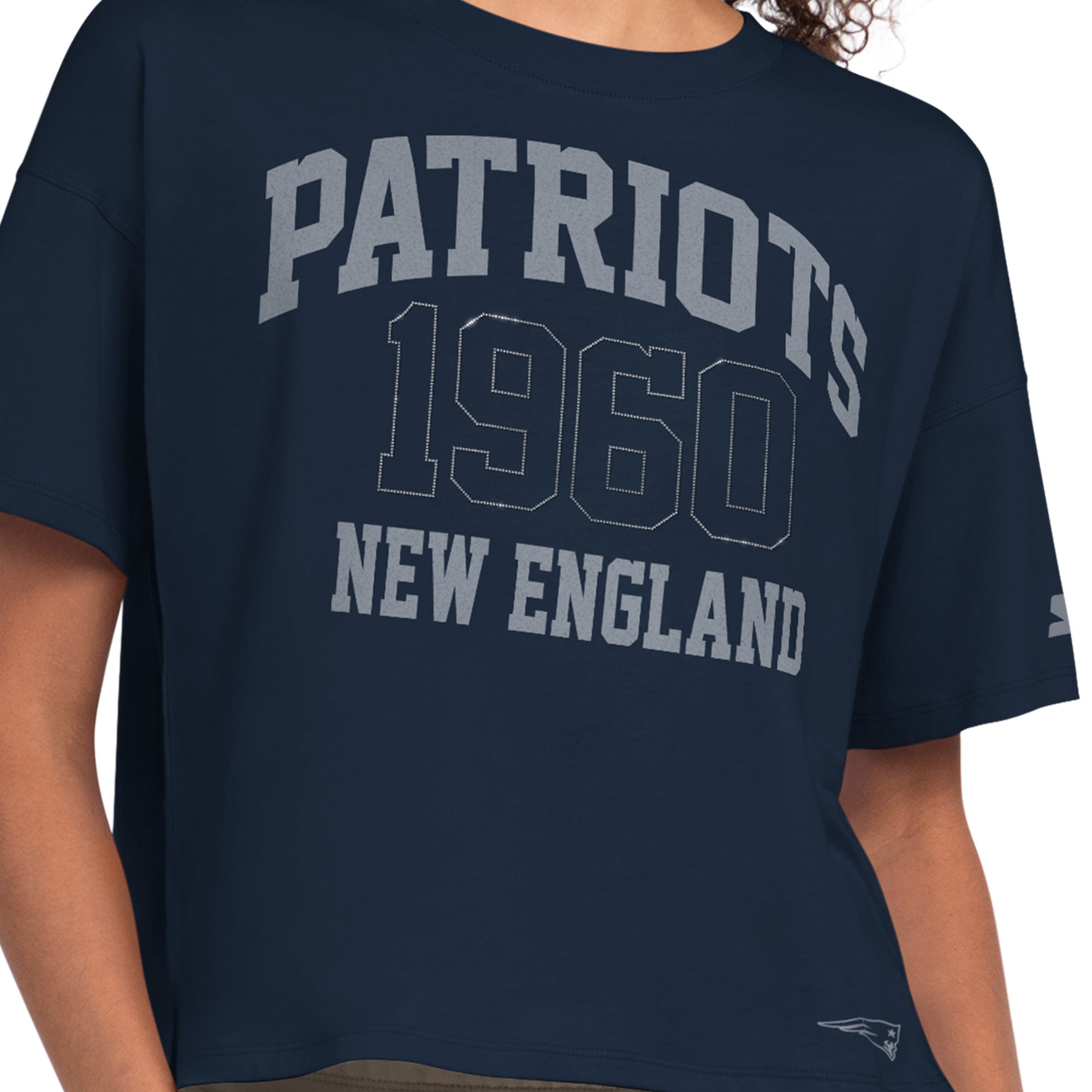 T-shirt court à strass Starter Navy New England Patriots pour femme