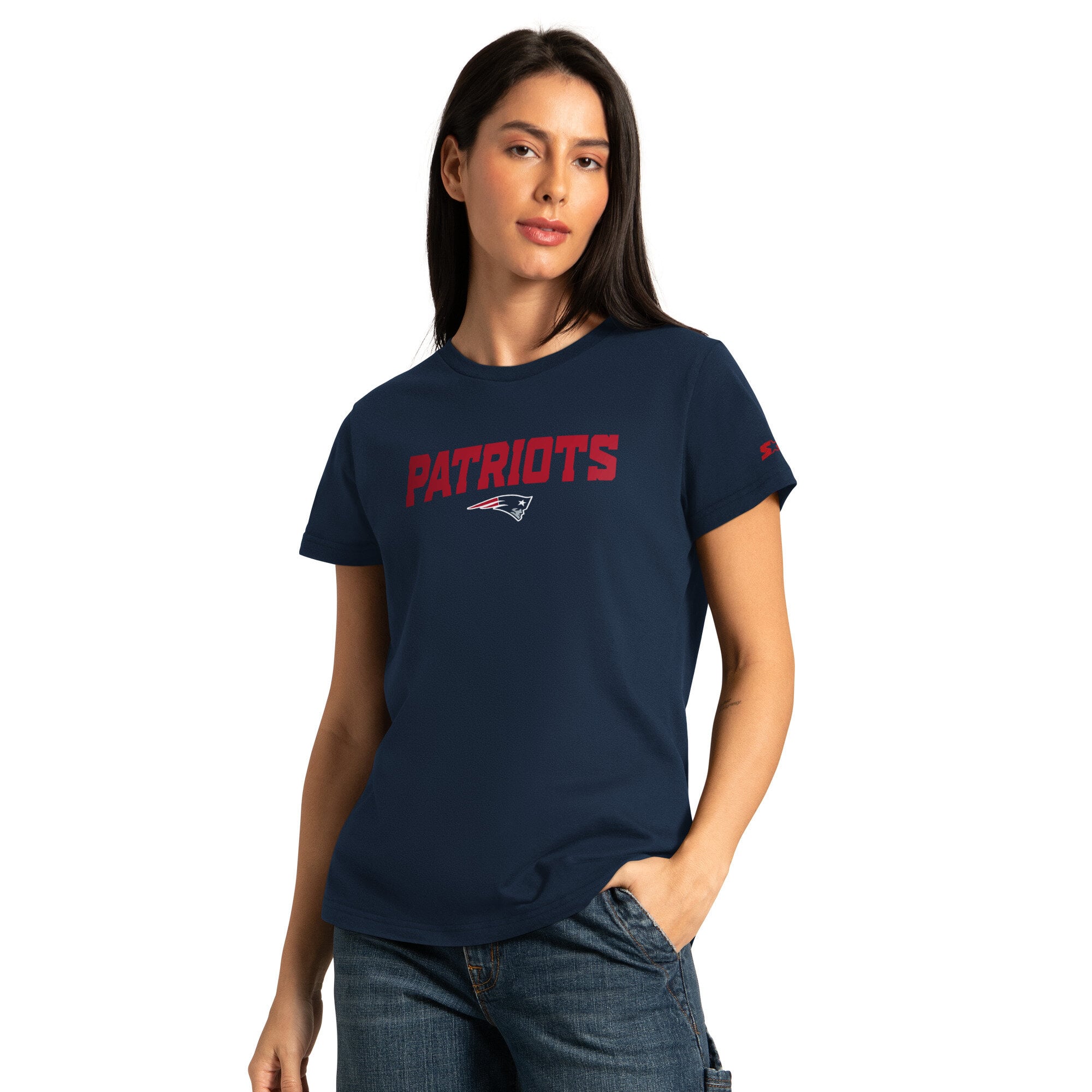 Lot de t-shirts à manches courtes et longues Starter pour femmes, bleu marine/gris cendré, New England Patriots