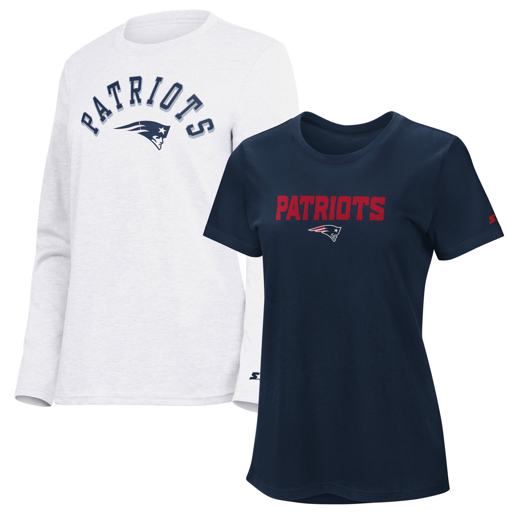 Lot de t-shirts à manches courtes et longues Starter pour femmes, bleu marine/gris cendré, New England Patriots