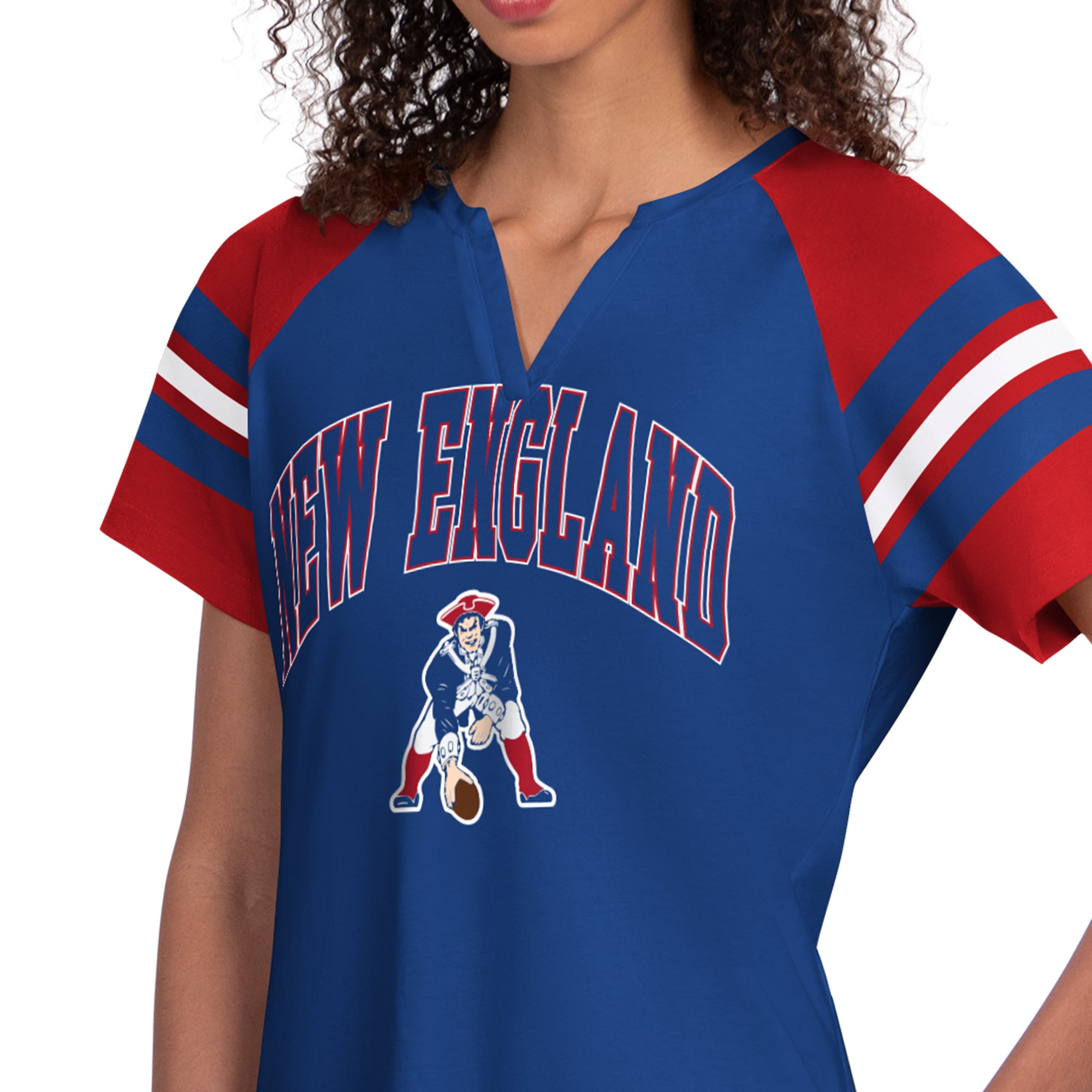 Women's Starter  Royal New England Patriots Game On Notch Neck Raglan T-Shirt