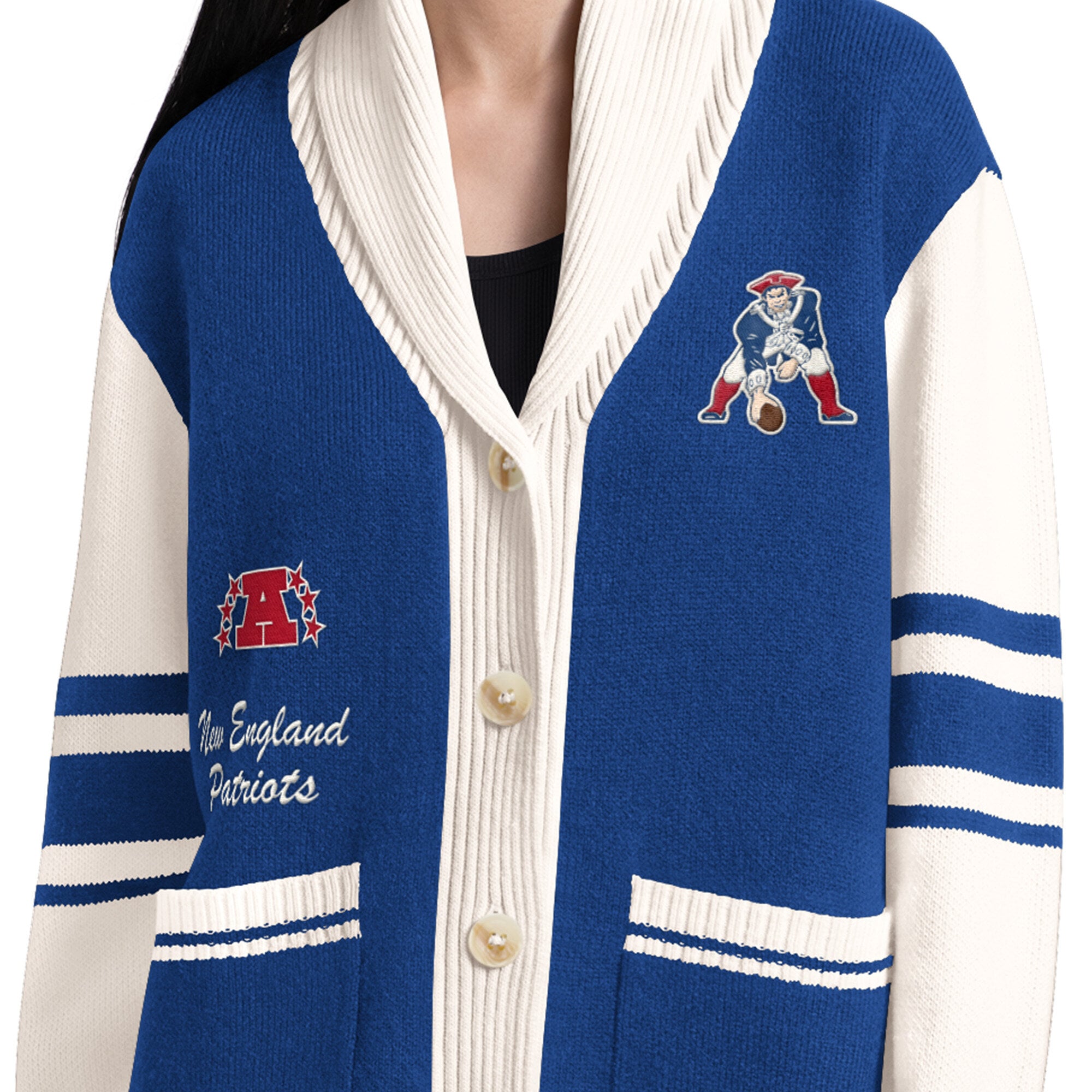 Gilet boutonné à col châle Starter Royal New England Patriots Strike Zone pour femme