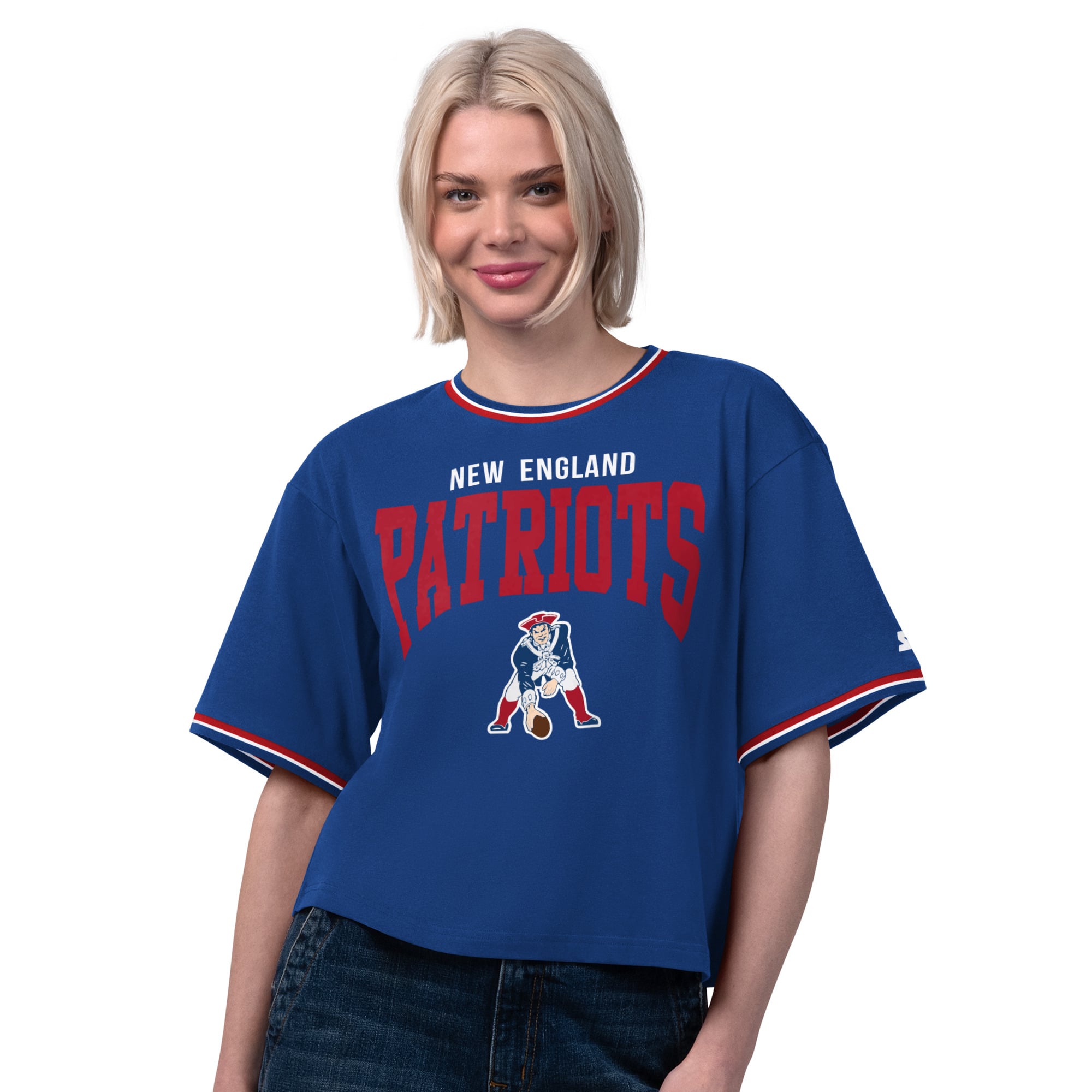 T-shirt court vintage Ace pour femme Starter Royal New England Patriots