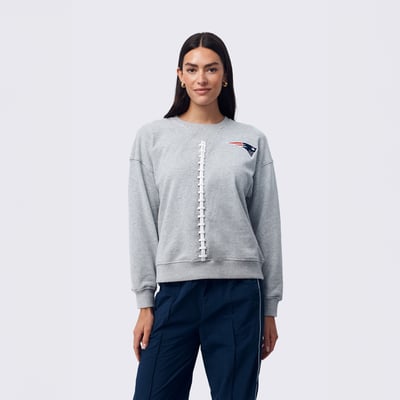  New England Patriots Terez Women's Football Stitch Classic Cotton Crew - Heather Gray