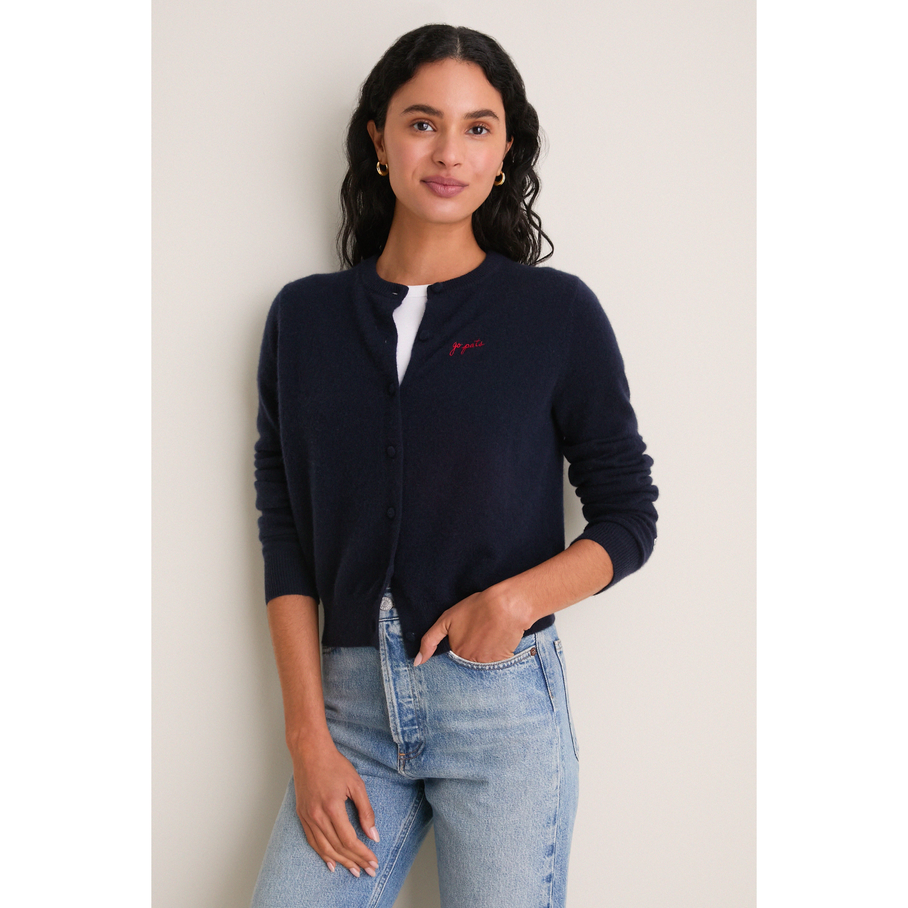 Gilet en cachemire à boutons Tuckernuck bleu marine New England Patriots pour femme