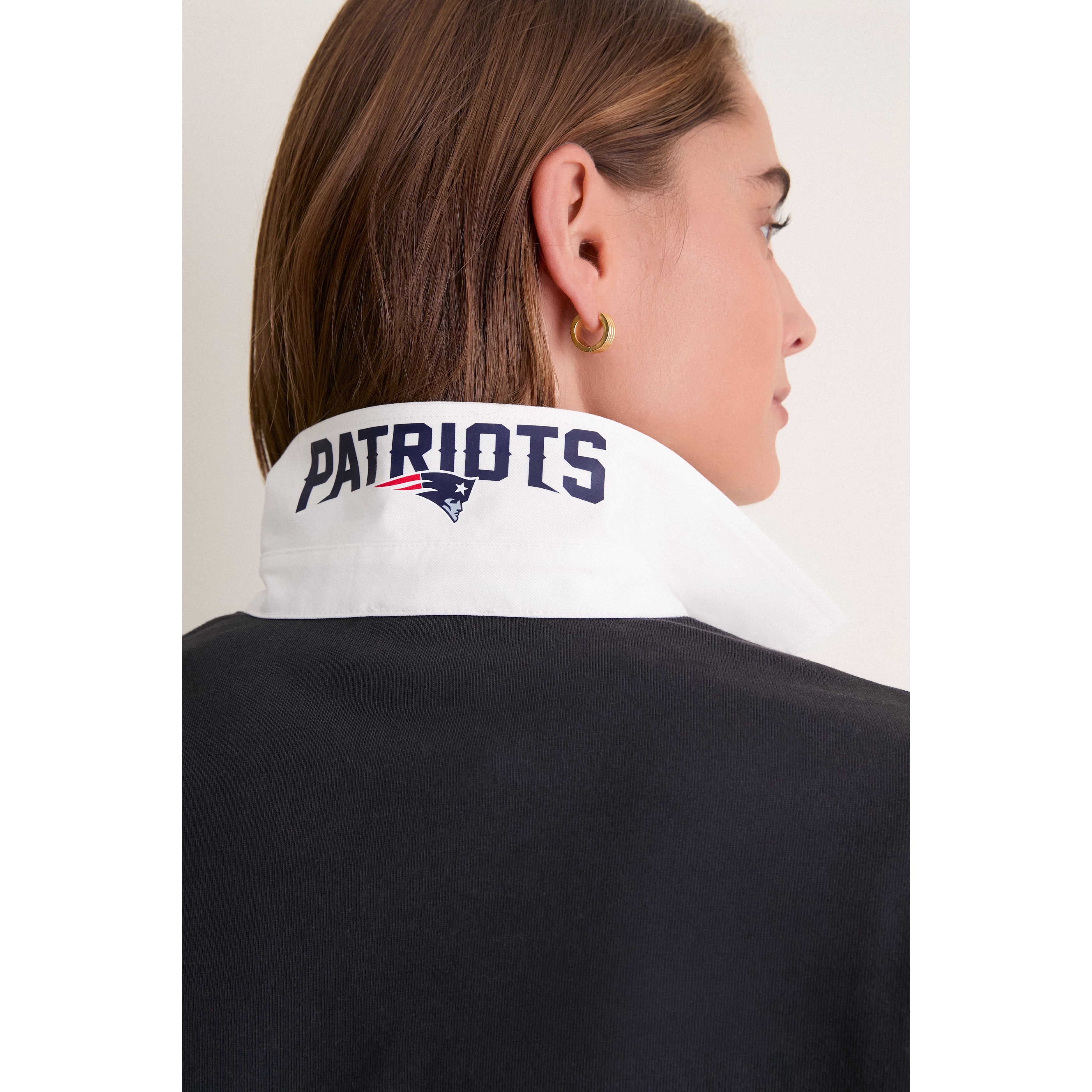 Polo de rugby à manches longues Tuckernuck bleu marine pour femme, New England Patriots