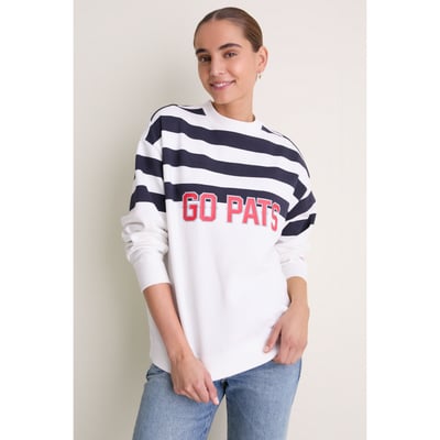 New England Patriots Tuckernuck Women's Stripe Sweatshirt - White/Navy