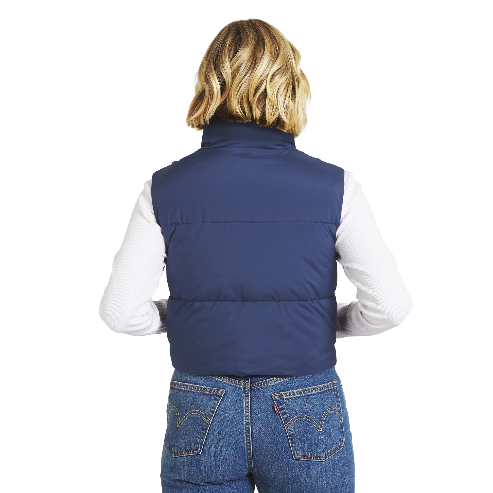 Gilet matelassé court zippé bleu marine New England Patriots de la marque WEAR by Erin Andrews pour femmes
