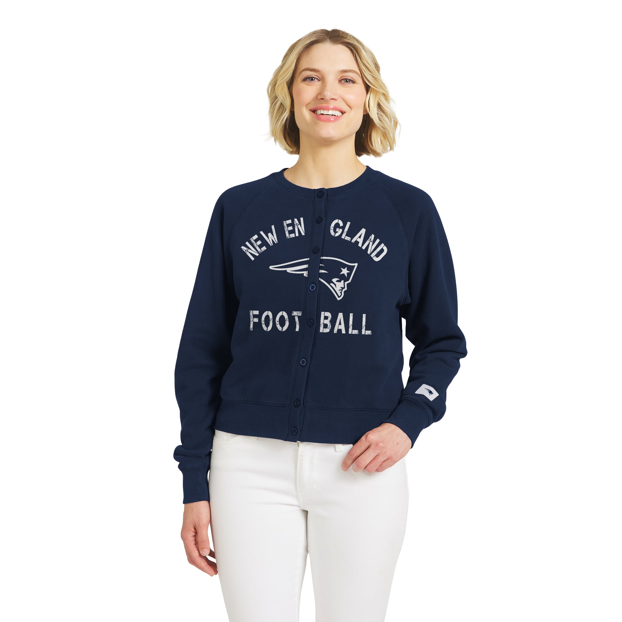 Gilet cardigan chiné bleu marine New England Patriots pour femme de la marque WEAR by Erin Andrews
