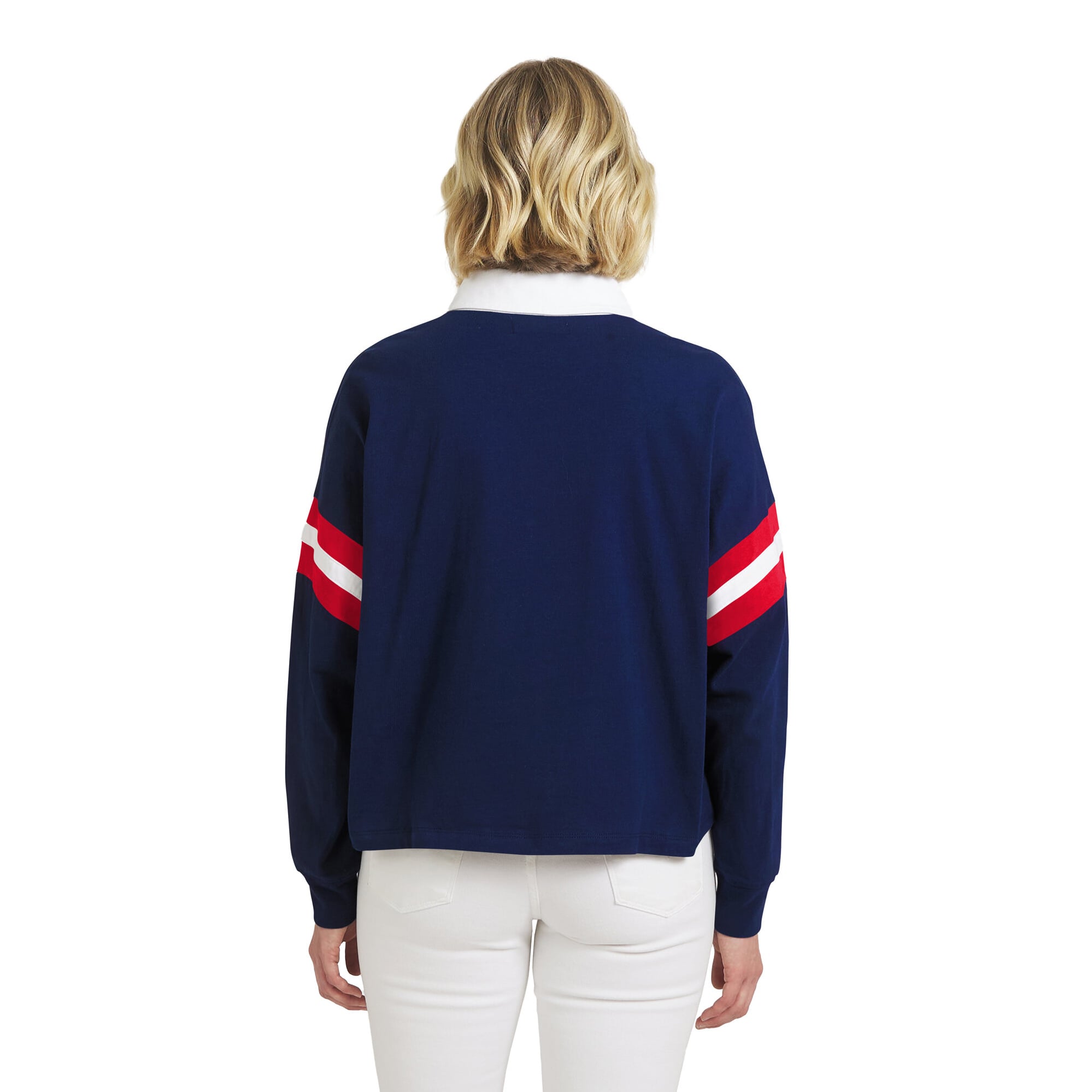T-shirt à manches longues de rugby New England Patriots bleu marine la marque WEAR by Erin Andrews pour femmes