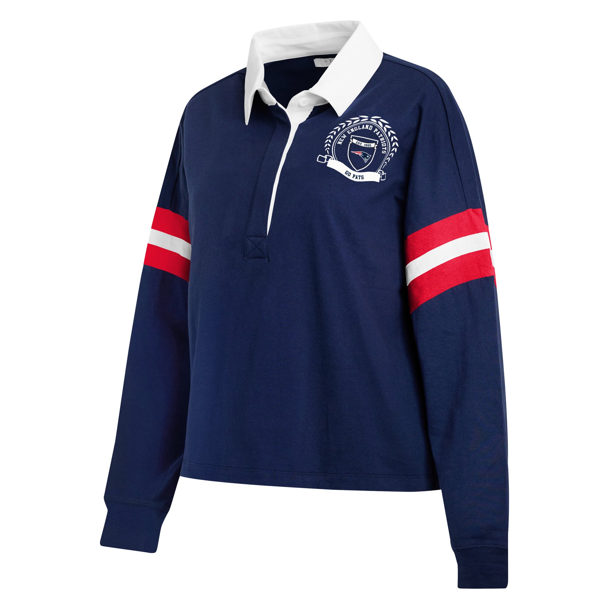 T-shirt à manches longues de rugby New England Patriots bleu marine la marque WEAR by Erin Andrews pour femmes