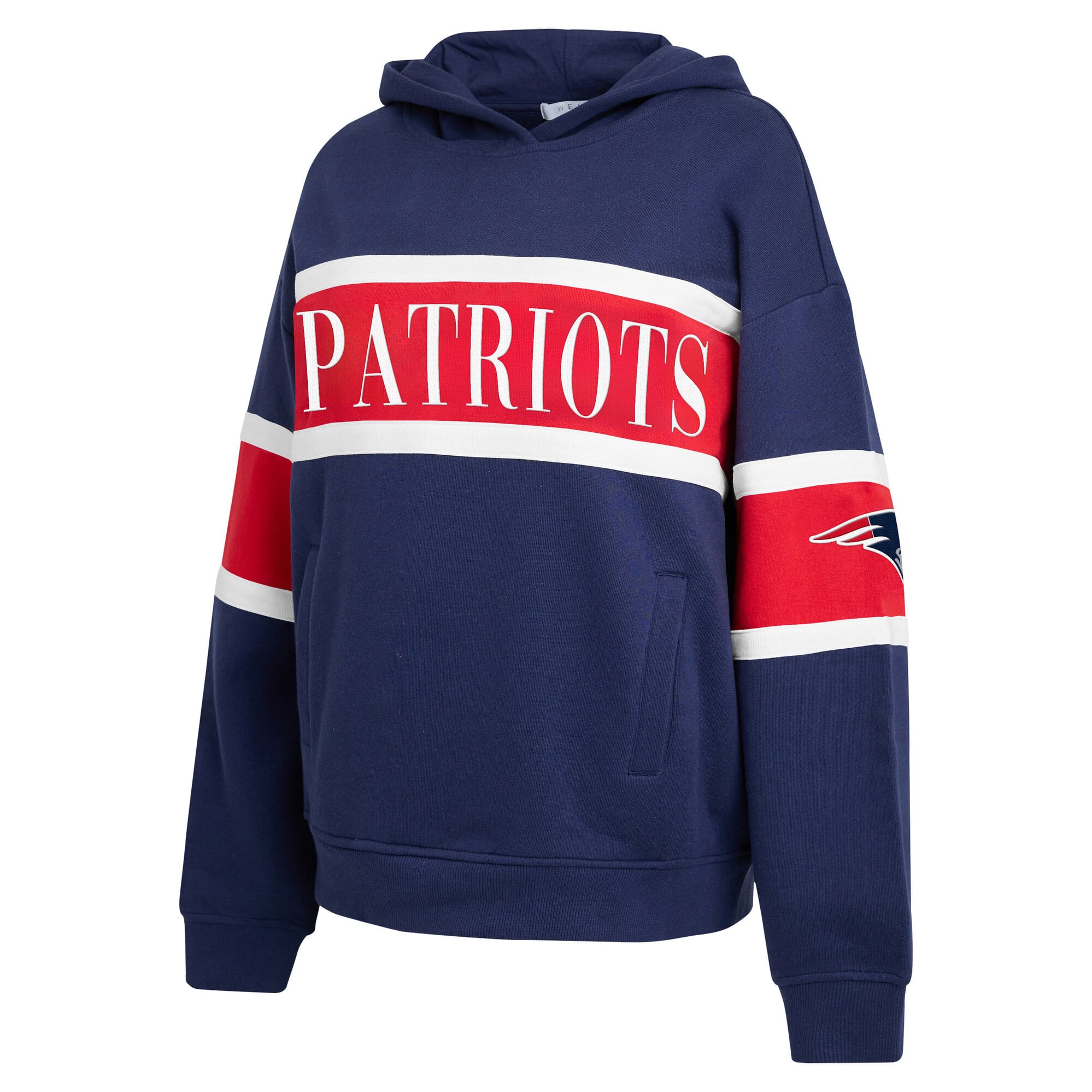 Sweat à capuche rayé bleu marine New England Patriots pour femme de la marque WEAR by Erin Andrews