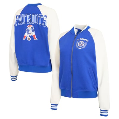 New England Patriots WEAR by Erin Andrews Women's Throwback Varsity Fleece Raglan Full-Zip Jacket - Navy