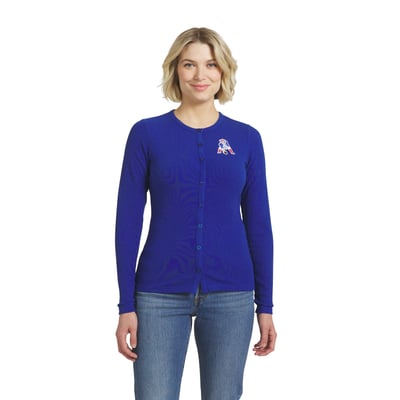  New England Patriots WEAR by Erin Andrews Women's Ribbed Full-Button Cardigan Sweater - Royal