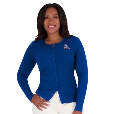  New England Patriots WEAR by Erin Andrews Women's Ribbed Full-Button Cardigan Sweater - Royal